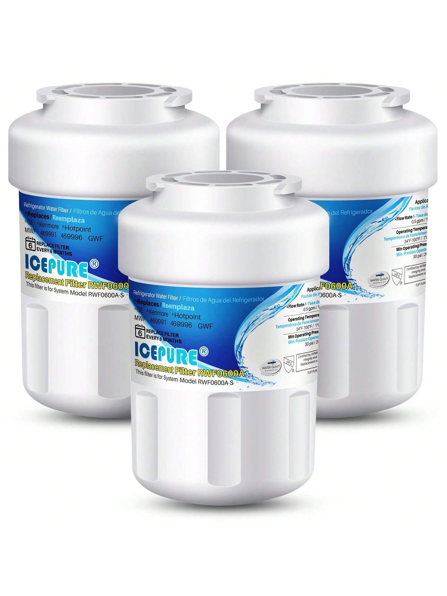 ICEPURE MWF Replacement for GE SmartWater MWF, MWFP, HDX FMG-1, GSE25GSHECSS, 46-9991, GSH25JSDDSS, MWFA, GSHS6LGBBHSS, PC75009, RWF1060, GSHS6HGDBCSS, 197D6321P006 Refrigerator Water Filter 3PACK