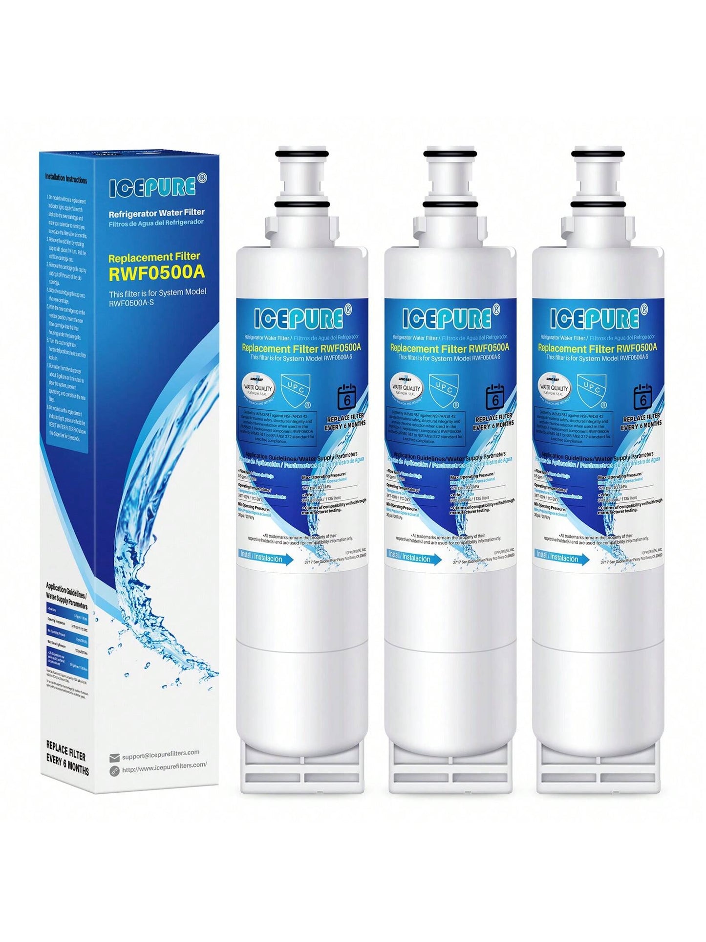 ICEPURE 4396508 Replacement for 4396510, EDR5RXD1, PNL240V, 4396508p, 4396547, 4392857, LC400V, WF-NLC240V,46-9010, Everydrop Filter 5 Refrigerator Water Filter,3PACK