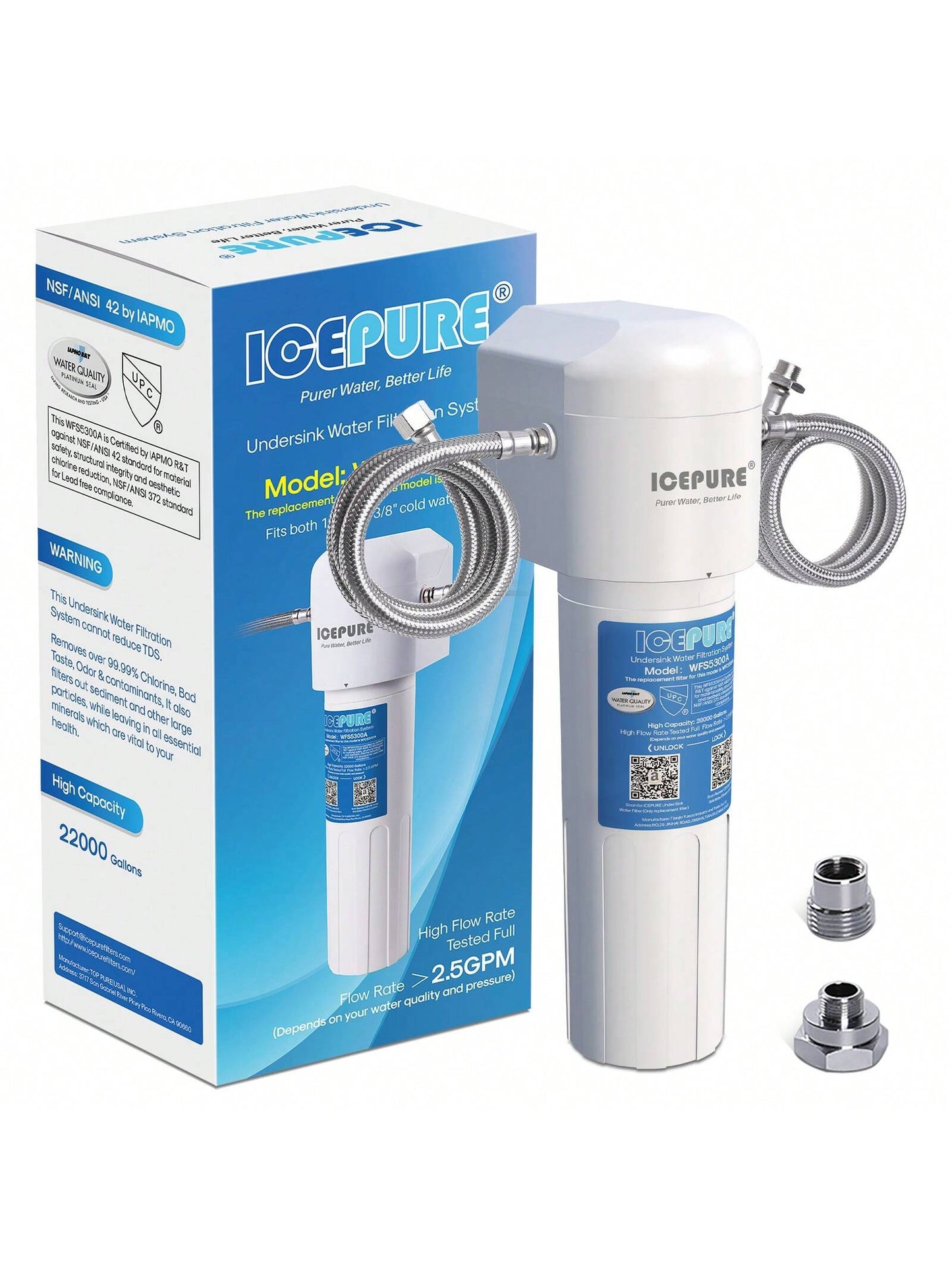 ICEPURE Under Sink Drinking Water Filter System, 3 Years or 22K Ultra High Capacity NSF/ANSI 42 Certified, Direct Connect Under Counter, 0.5 Micron Removes 99.99% Chlorine Odor USA Tech