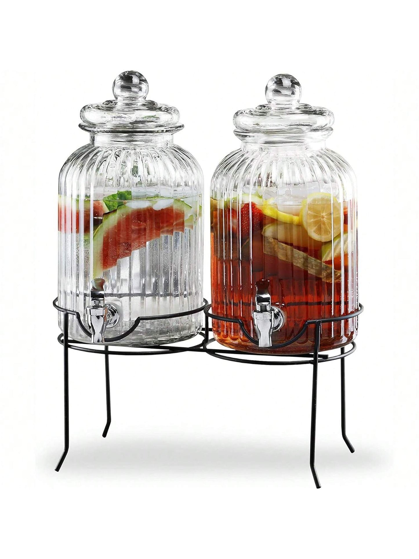 Canyon Beverage Dispenser Set of 2 Cold Drink Dispenser w/ 1.3-Gallon Capacity each Glass Jug, Metal Rack & Leak-Proof Acrylic Spigot Great for Parties, Weddings & More
