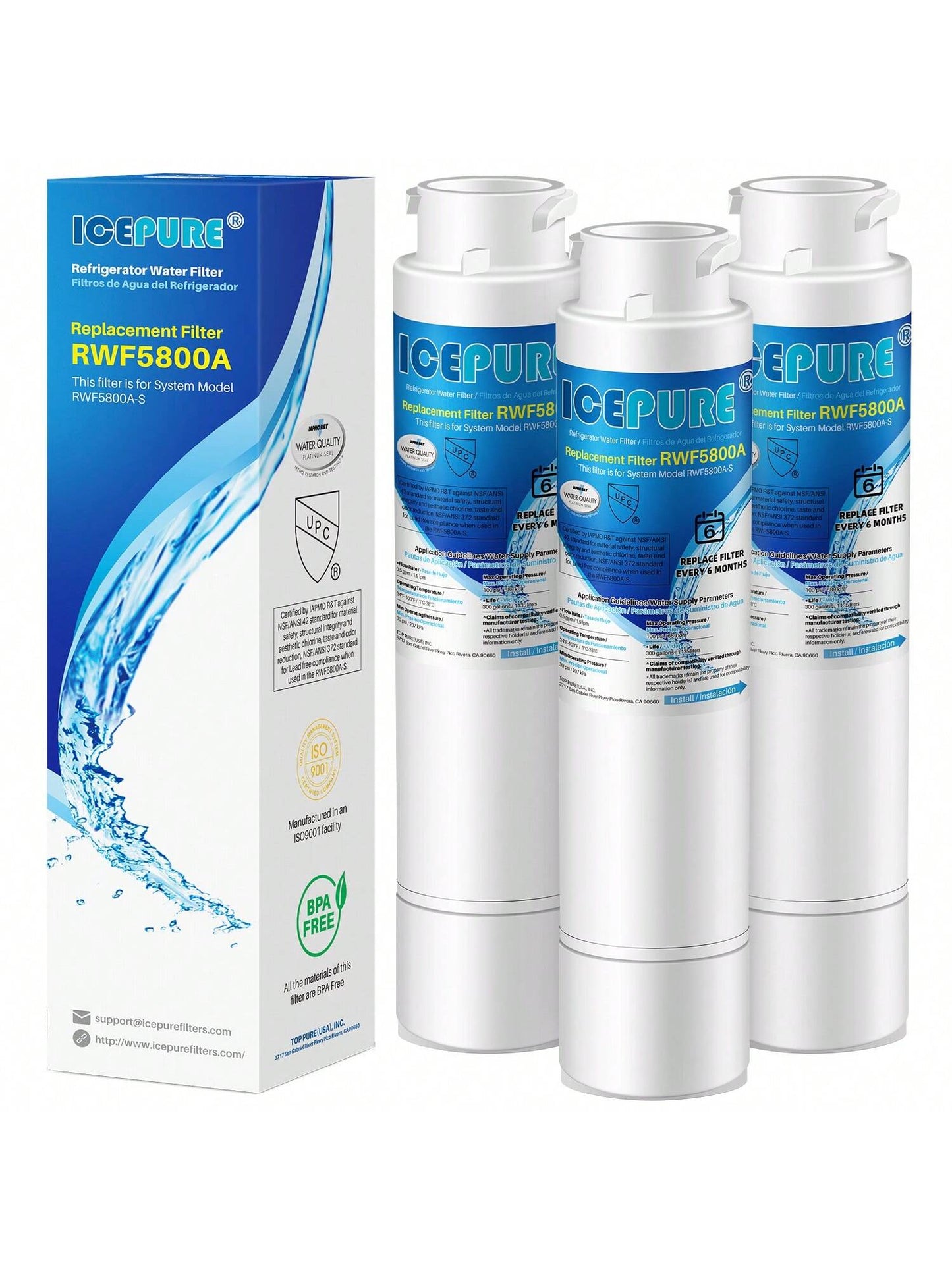 ICEPURE RWF5800A Refrigerator Water Filter Compatible With Frigidaire EPTWFU01, EWF02, Pure Source Ultra II, NIGELERO Ultrа II, 2PACK