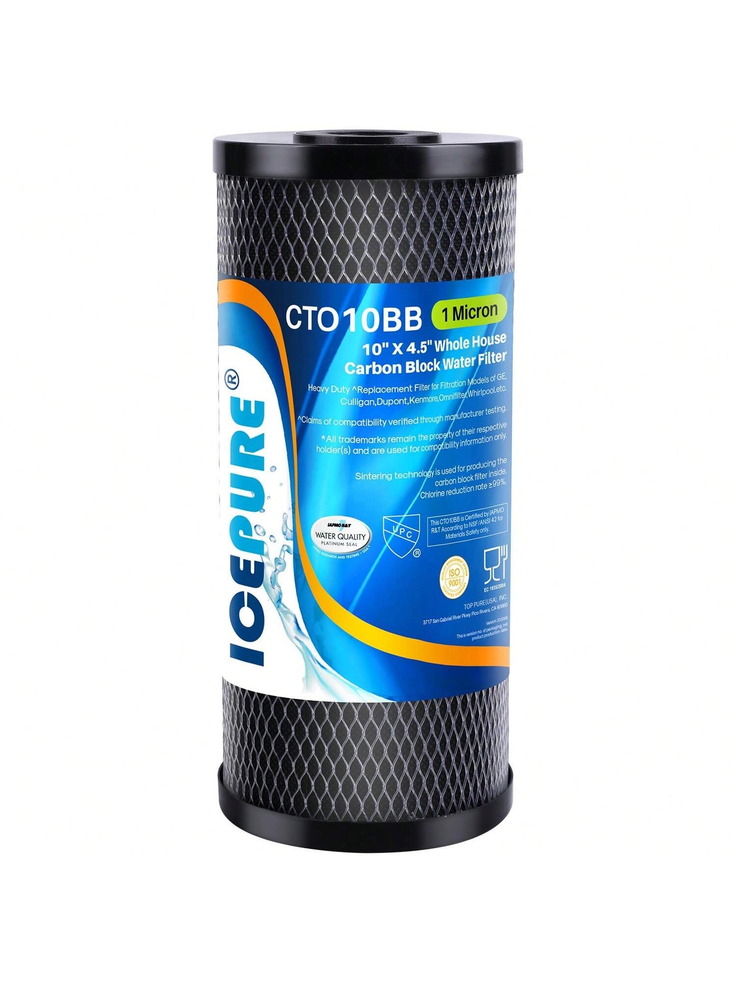 ICEPURE 10"X4.5",1 Microns Whole House Sediment Activated Carbon Water Filter Compatible With WFHDC8001, EP Series, EPM Series, CB-BB-10, GE FXHTC, GXWH40L, GXWH35F, GNWH38S, CTO10BB,1PACK