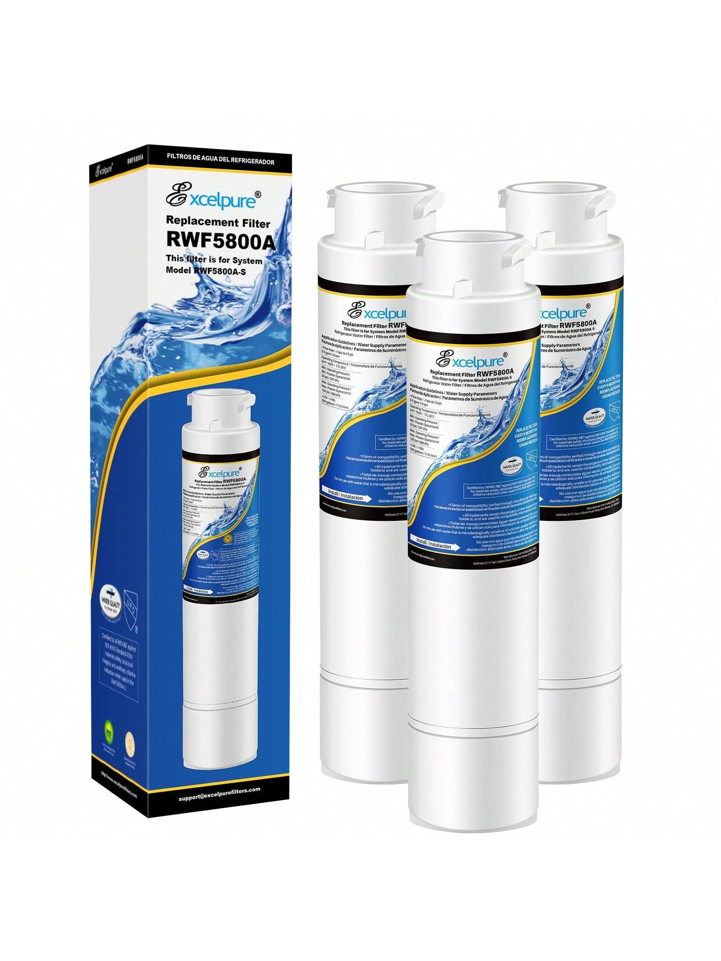 EXCELPURE Refrigerator Water Filter, Compatible With Frigidaire EPTWFU01, EWF02, Pure Source Ultra II, 3 PACK