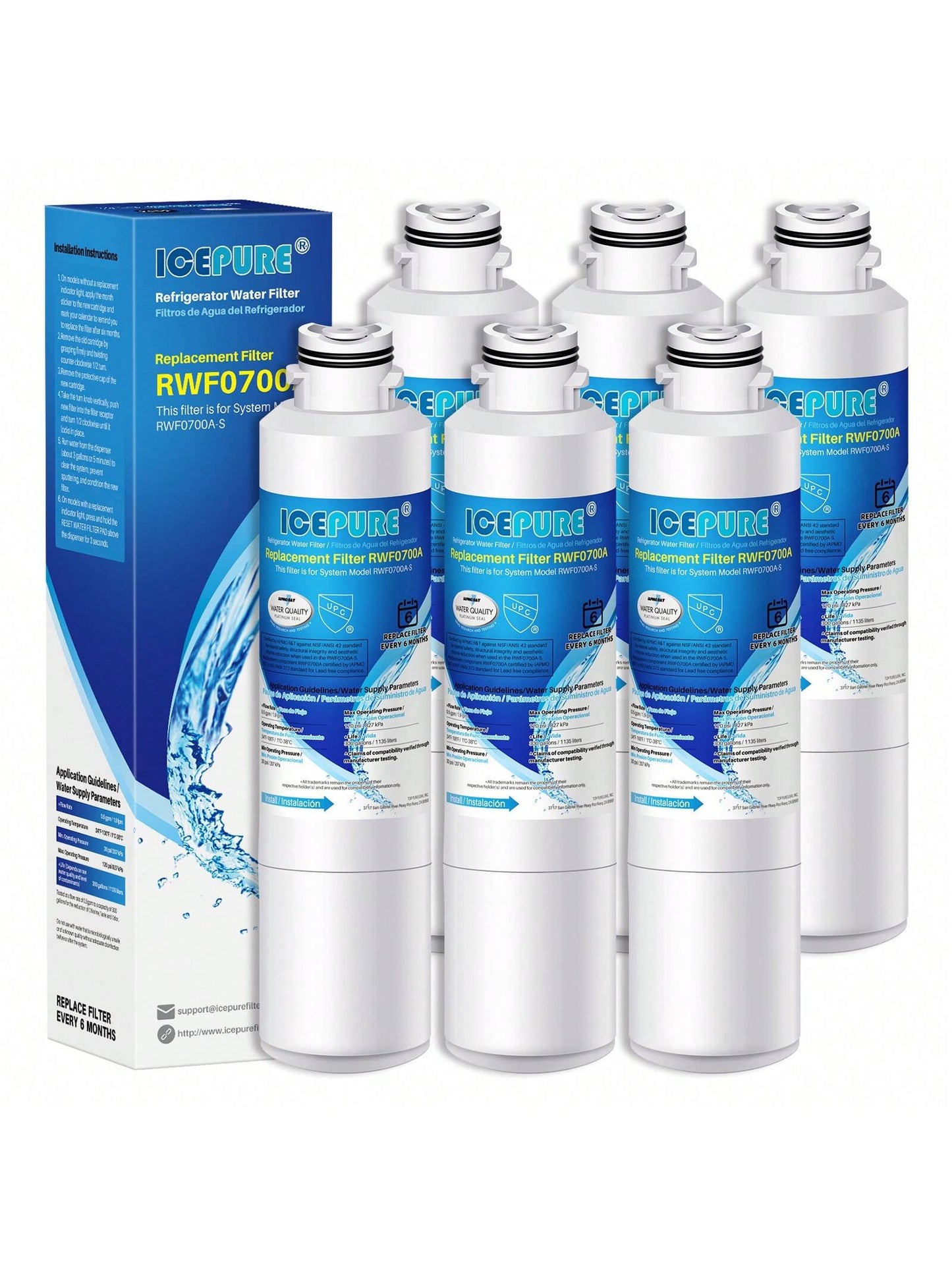 ICEPURE DA29-00020B Replacement For RF28HMEDBSR, RF263BEAESR, HDX FMS-2, HAF-CIN/EXP, RF4287HARS, PL-200, RFG297HDRS, RF28HFEDBSR, DA97-08006A RWF0700A Refrigerator Water Filter, 6PACK
