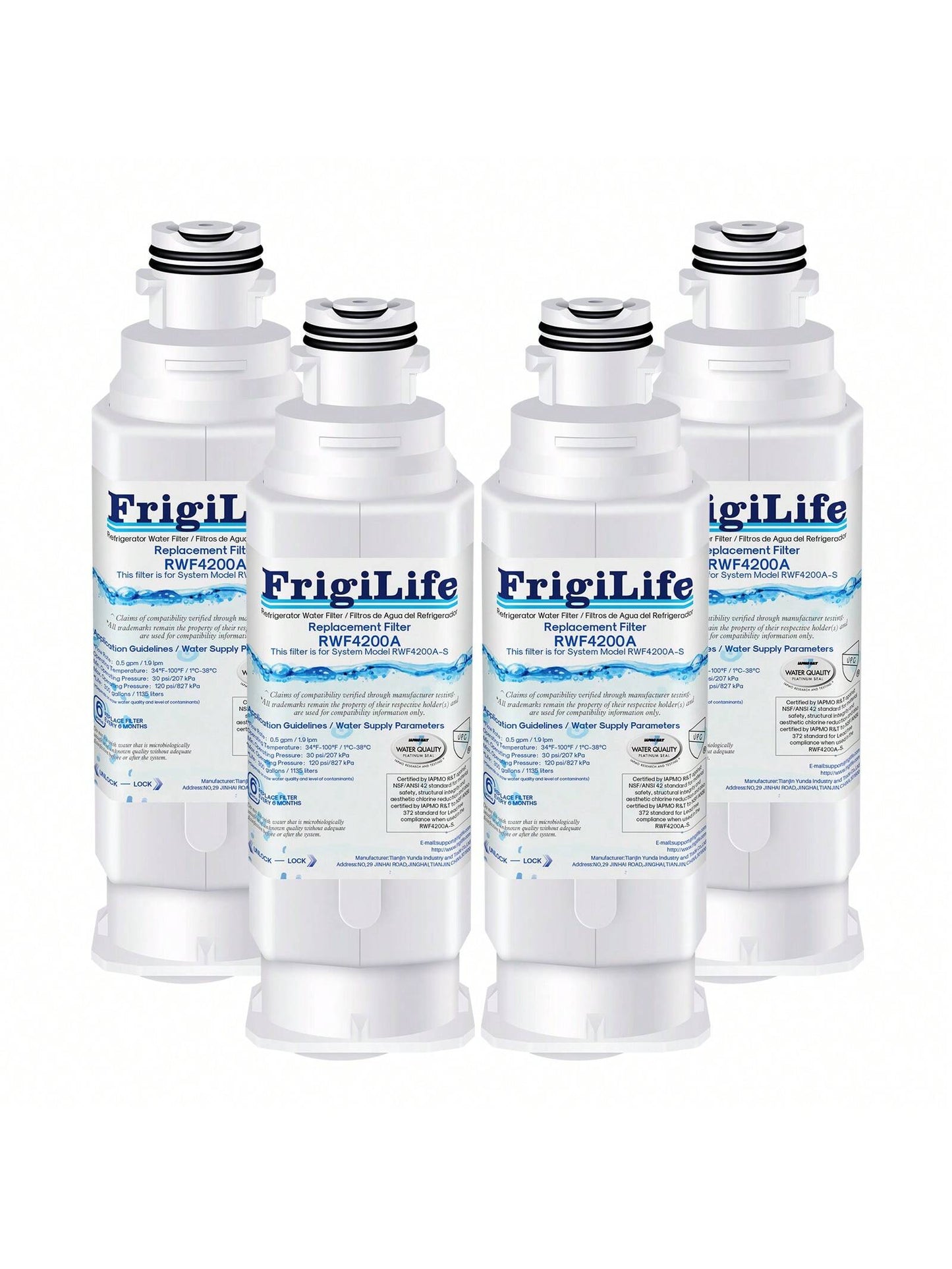 FrigiLife DA97-17376B Refrigerator Water Filter Replacement For HAF-QIN, HAF-QIN/EXP, DA97-08006C, RF23M8070SG, RF23M8070SR, RF23M8090SG, RF23M8090SR, (4PACK)