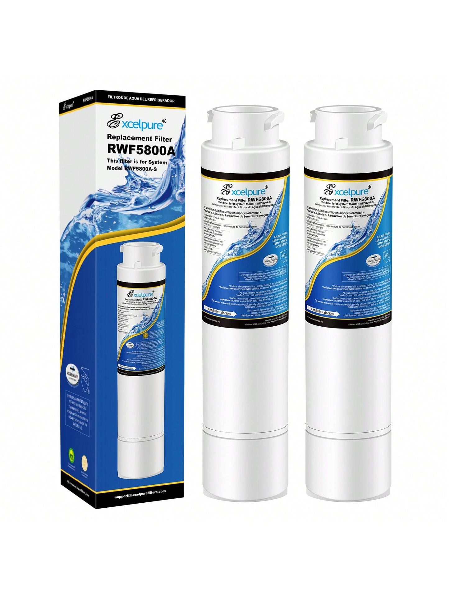 EXCELPURE Refrigerator Water Filter, Compatible With Frigidaire EPTWFU01, EWF02, Pure Source Ultra II, 2 PACK