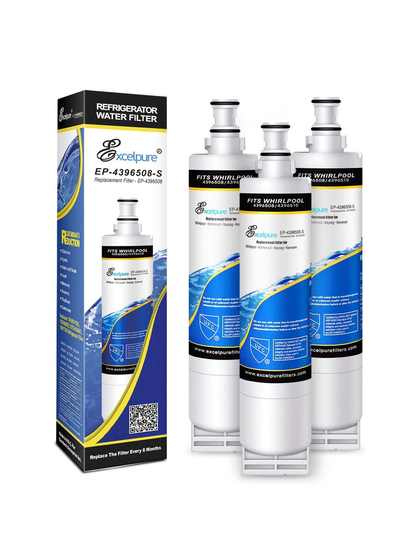 EXCELPURE 4396508 Refrigerator Water Filter Replacement For EDR5RXD1,4396510, KitchenAid 4392857,EveryDrop FILTER 5,Kenmore 9010,NL240,LC400v, WF285,R-9010,WF-NL300,WSW-1,3 PACK
