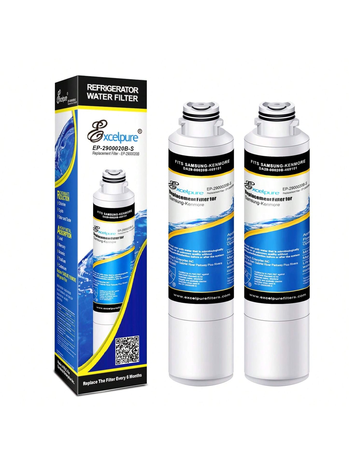 EXCELPURE DA29-00020B Replacement For HAF-CIN, RF28HMEDBSR,DA97-08006A, RF28HFEDBSR, RF28JBEDBSG, RF261BEAESR, RF4287HARS, RF263BEAESR, RF23HCEDBSR, RF28HFEDTSR,Refrigerator Water Filter,2PACK