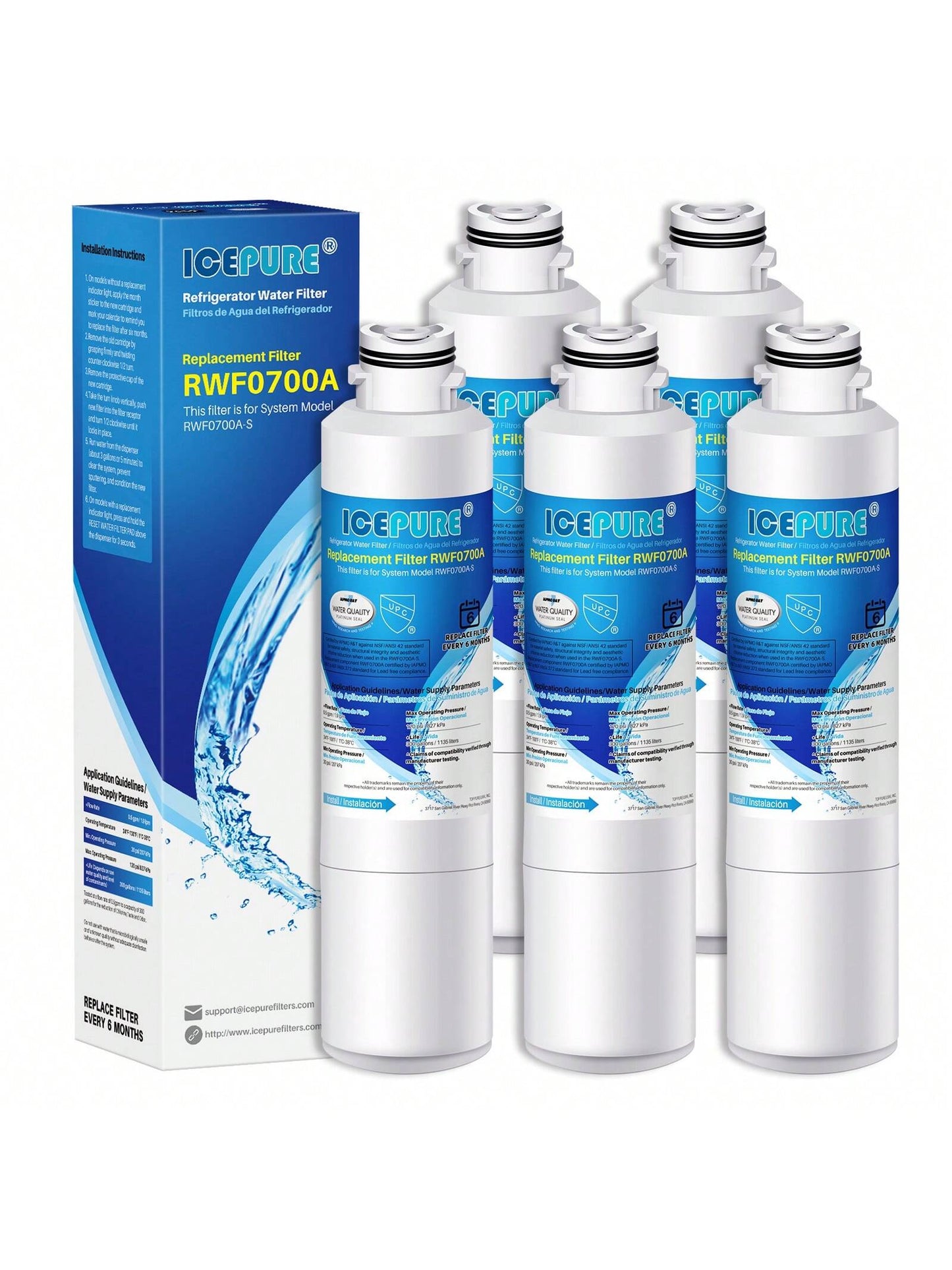ICEPURE DA29-00020B Refrigerator Water Filter Replacement For DA29-00020A/B, HAF-CIN/EXP, DA29-00020B-1, RF25HMEDBSR, RF28HMEDBSR, RS25J500DSR&More Models, (5 PACK)