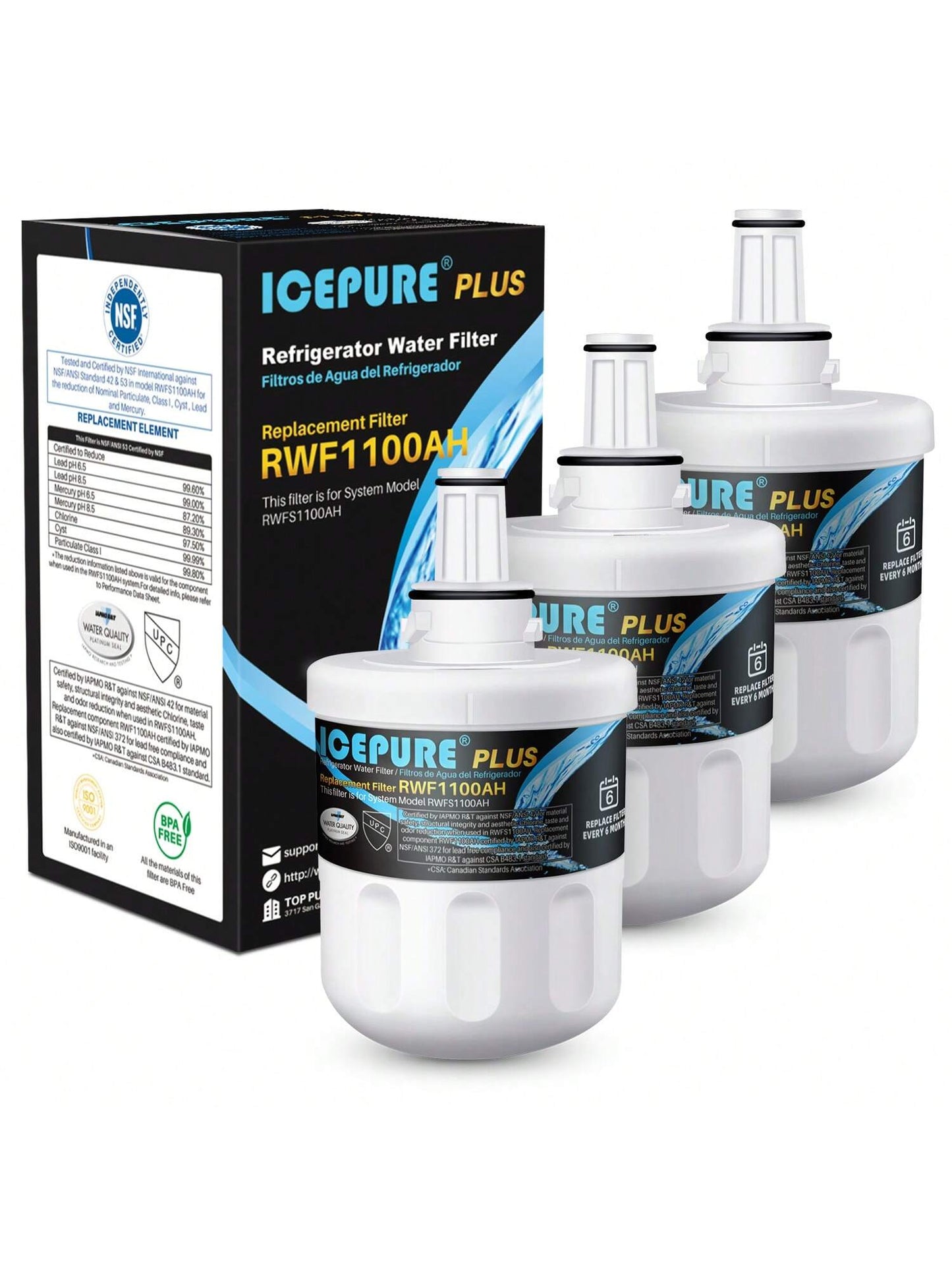 ICEPURE Remove Heavy Metals NSF/ANSI 53&42&NSF/ANSI/CAN 372 DA29-00003G Replacement For DA29-00003B DA29-00003A, DA29-00003D DA29-00003F DA97-06317A, HAFCU1, WF289, WSS-1, 3PACK