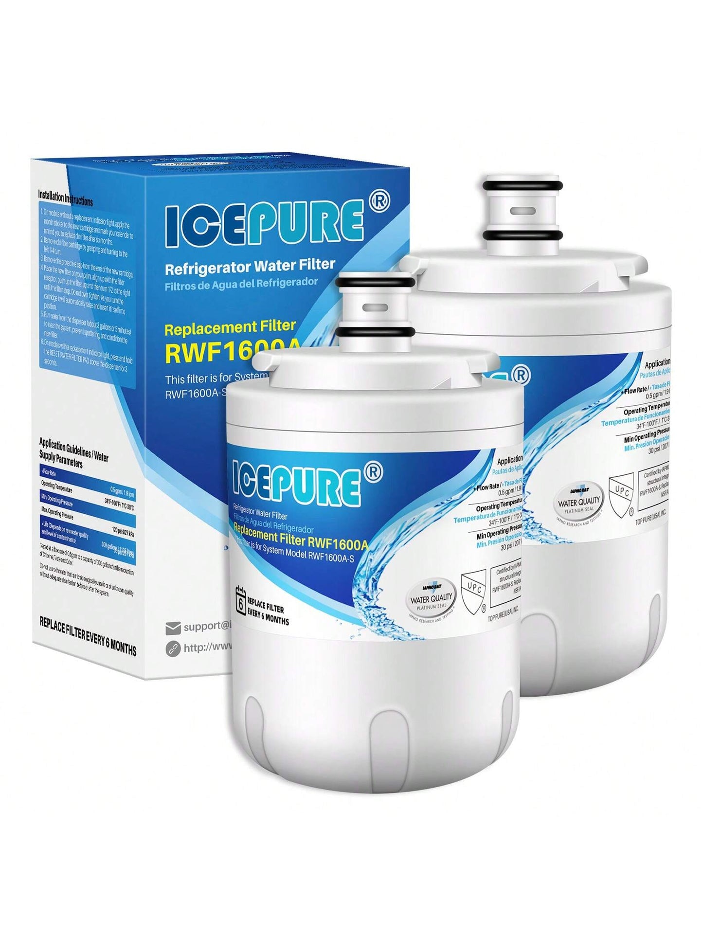 ICEPURE UKF7003 Replacement For Maytag UKF7002AXX, EDR7D1, UKF7003AXX, UKF7002, 7003AXXP, UKF7001AXX, UKF6001AXX, UKF5001 Water Filter 2PACK