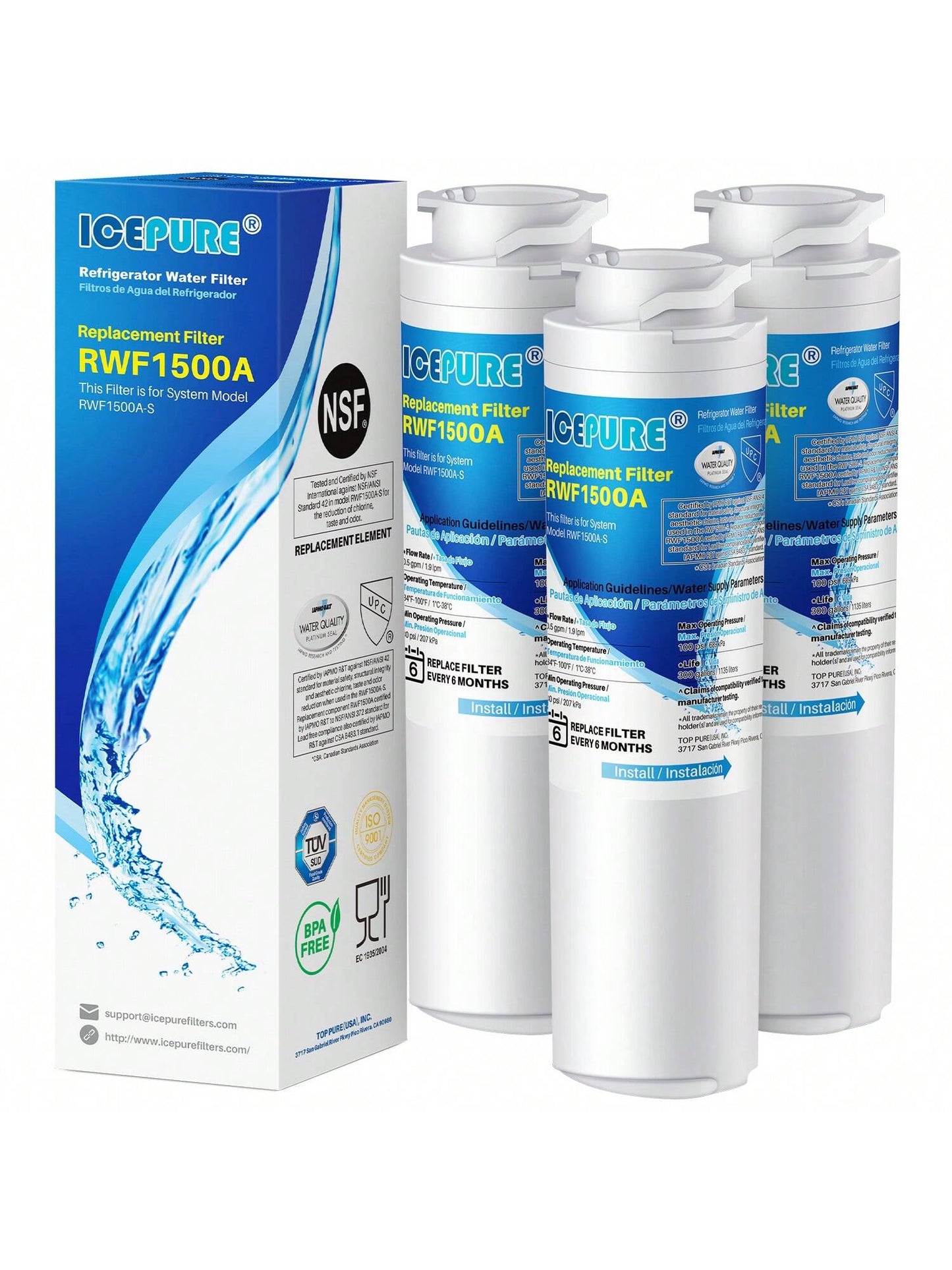 ICEPURE MSWF Refrigerator Water Filter Compatible With GE® MSWF, SmartWater 101820A, 101821B, RWF1500A 3 PACK