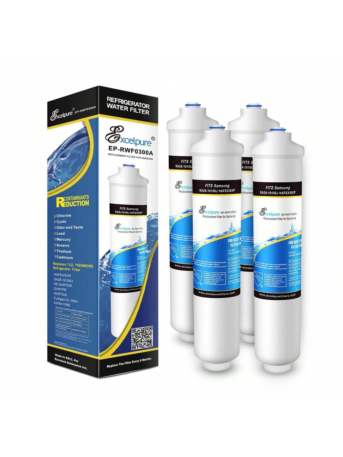 EXCELPURE GXRTDR Inline Water Filter Replacement For GE GXRTQR, GXRTDQ, 4378411RB, Samsung HAFEX/EXP, DA29-10105J, WHKF-IMTO, IC-100A, For Refrigerator, IceMaker, RVs, Marines, 4PACK