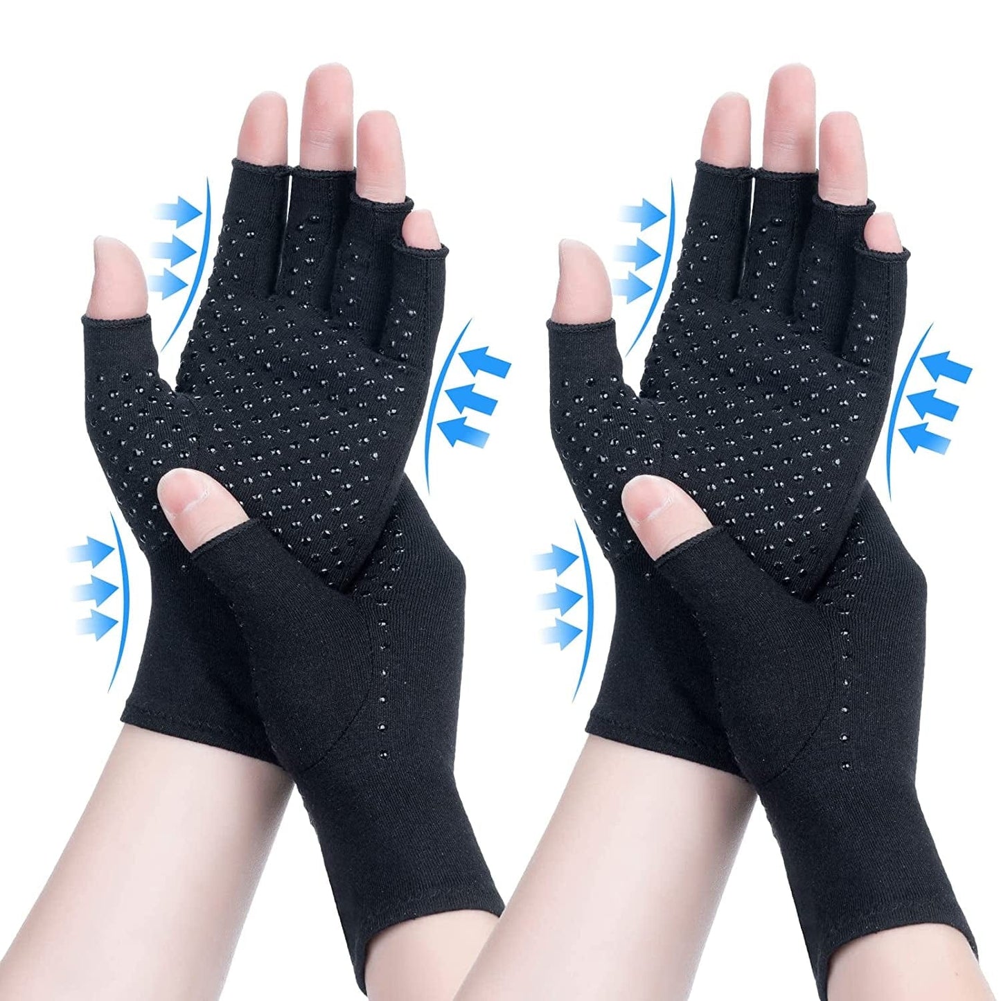 2 Pairs Arthritis Compression Gloves, Relieve Arthritis, Rheumatoid, Osteoarthritis, Carpal Tunnel Pain, Compression Gloves for Arthritis for Women & Men, Anti-Slip Glue Dot Gloves for Work (Black,M)
