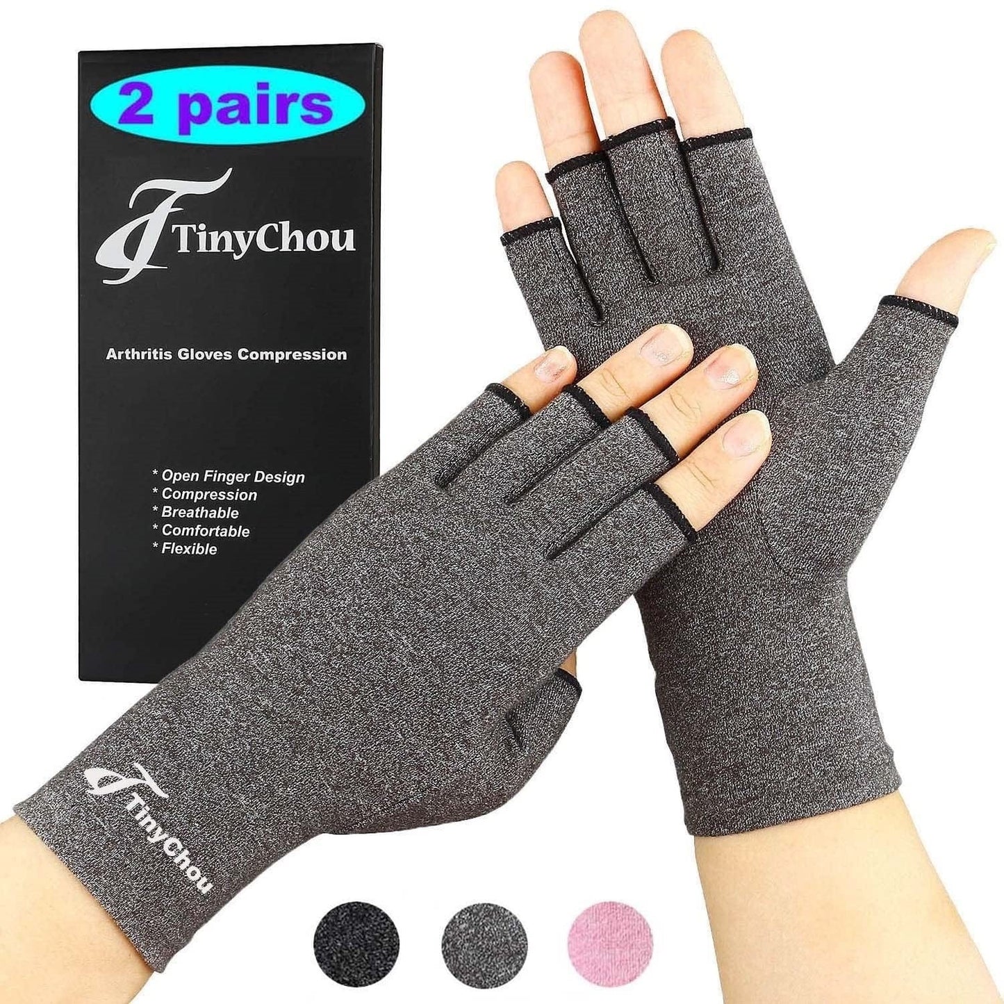 2 Pairs Compression Arthritis Gloves for Women and Men - Fingerless Gloves for Arthritis Hand Pain Relief Typing