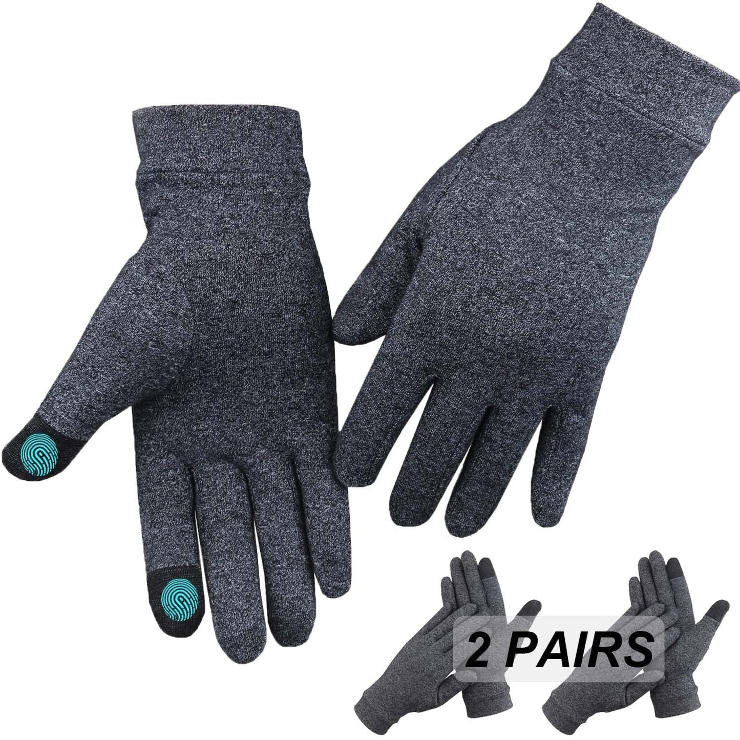 2 Pairs Full Finger Arthritis Gloves for Pain, Compression Gloves for Women, Men, Carpal Tunnel, Rheumatoid Arthritis Hand Support - Relief for Joint Pain - Touchscreen Glove for Typing, Work (Large)