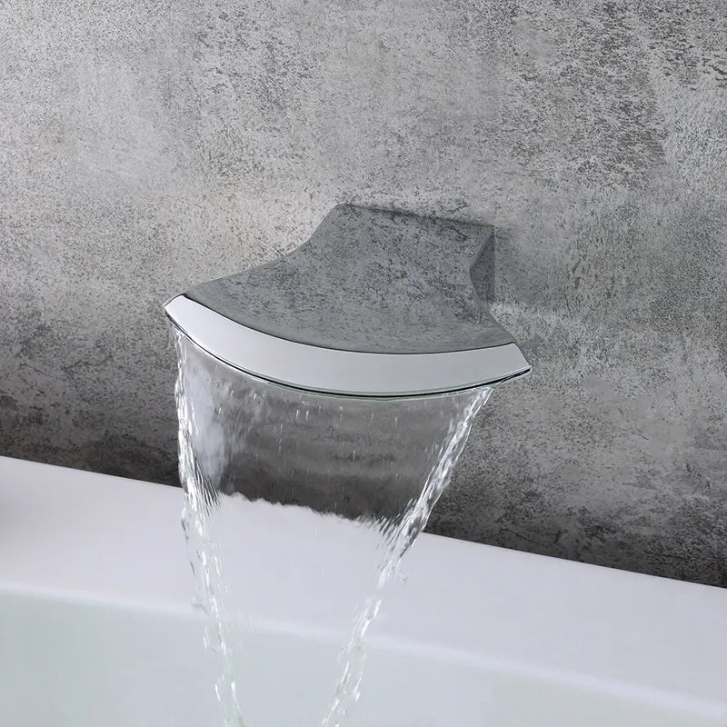 Stainless Steel Round-Flat Wall-Mounted Waterfall Bathtub Faucet in Polished Chrome