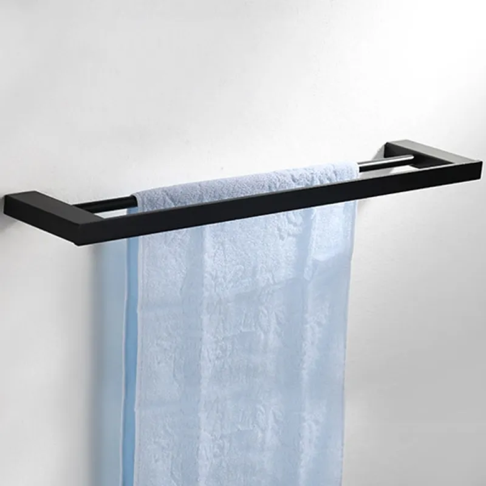 Modern Stainless Steel Double-Rod Towel Bar in Matte Black - Wall Mount