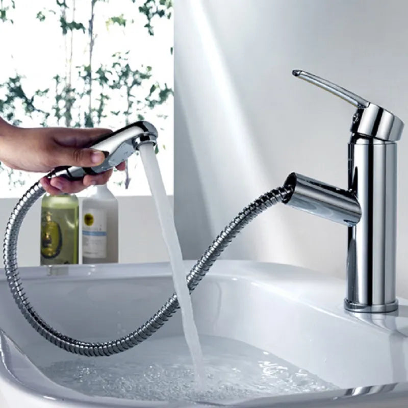 Pull-out Spray Bathroom Faucet with Single Handle in Polished Chrome