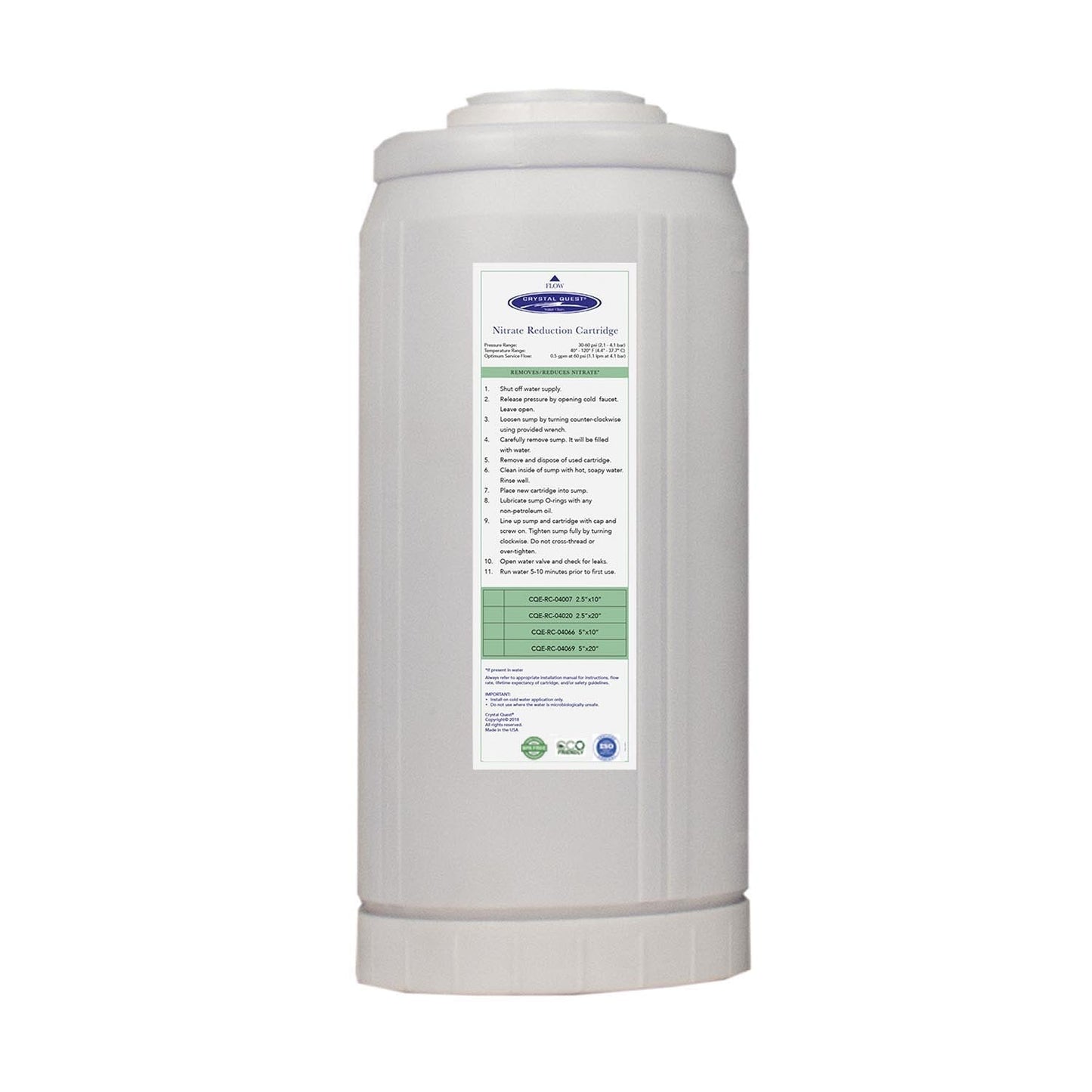 4-5/8” x 9-3/4” Nitrate Removal Filter Cartridge - Water Filter Cartridges - Crystal Quest