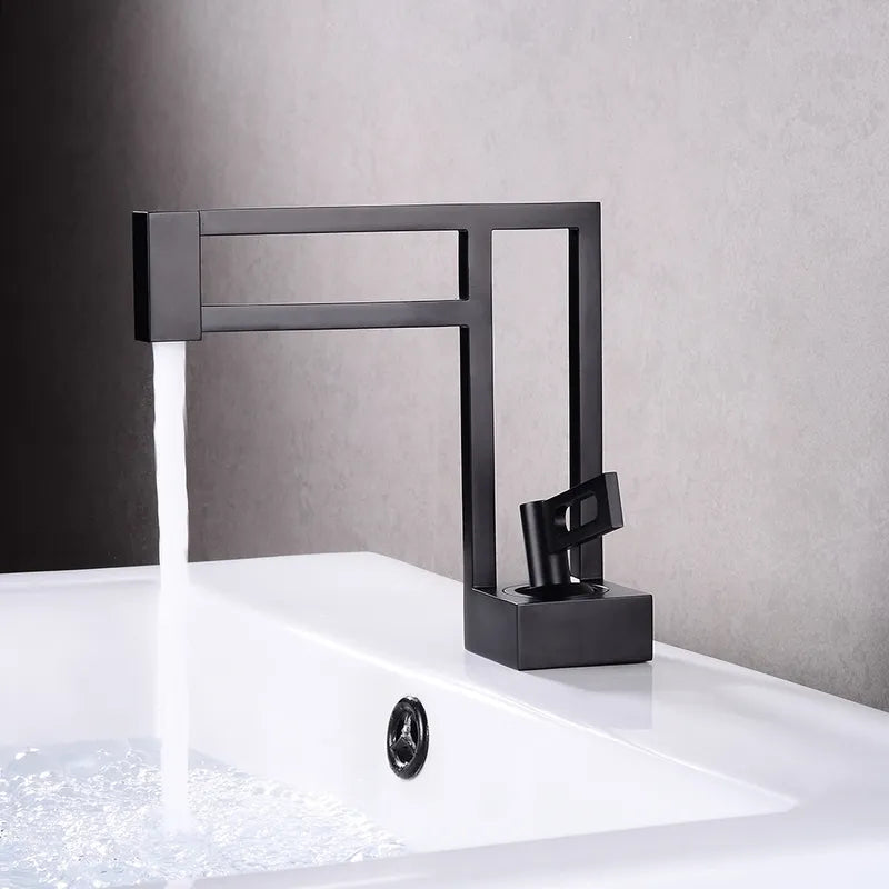 Geometric Deck-Mounted Black Matte Bathroom Faucet