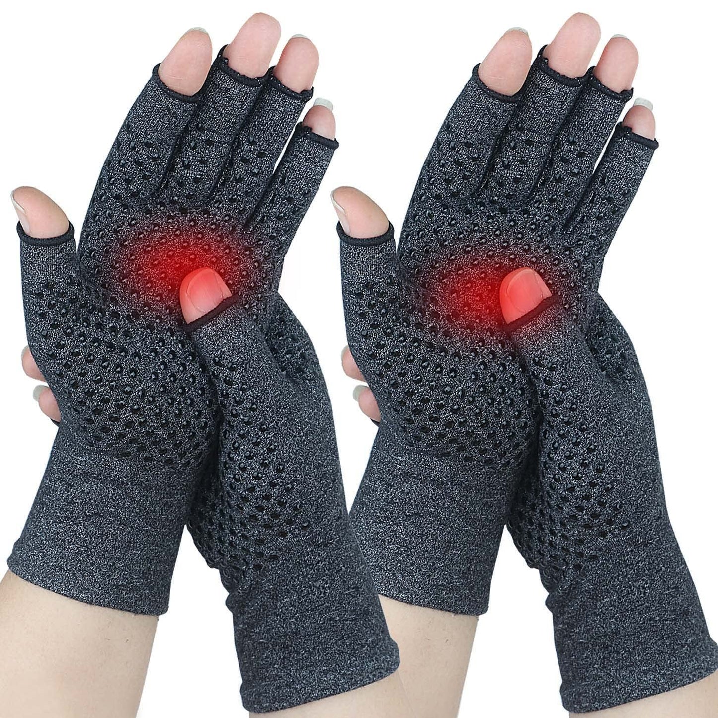 Happymart 2 Pairs Compression Gloves Arthritis Gloves, Fingerless Gloves for Women & Men,Gloves for Rheumatoid & Osteoarthritis (Pink, Medium-2 Pairs)