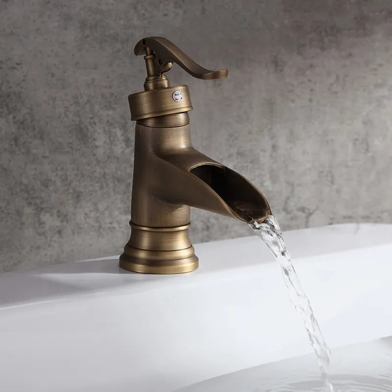 Antique Brass Waterfall Bathroom Sink Faucet