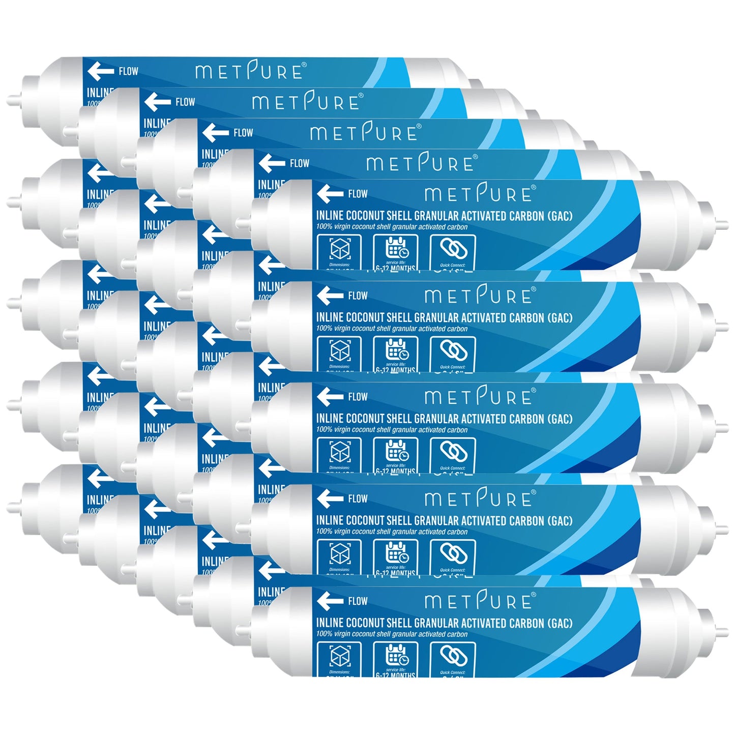 Metpure 2" x 10" RO Carbon Post Filter GAC Coconut Shell Granular Activated Carbon 3/8" Inline Water Filter for Reverse Osmosis Water Filter System, Refrigerator, Ice Maker. 3/8" Quick Connect.