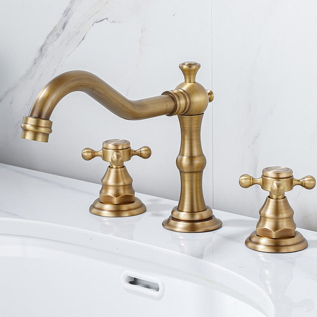 Widespread Antique Brass Double Handle Bathroom Faucet