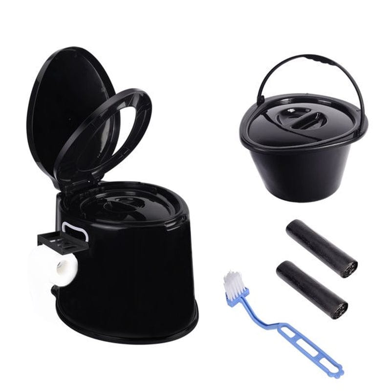 AEDILYS Portable Camping Toilet with Detachable Inner Bucket, 5.3 Gallon, Black