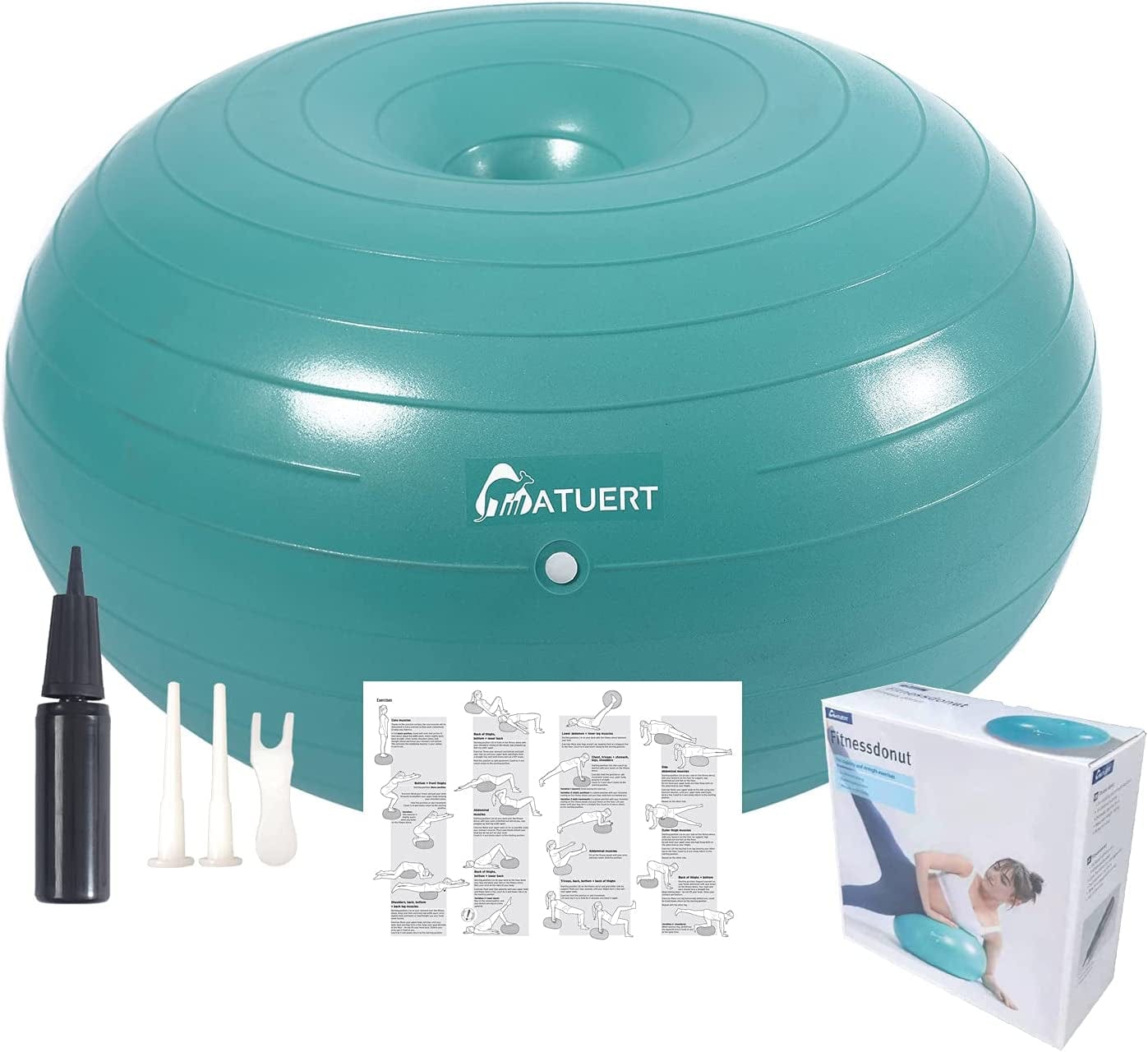 ATUERT Fitness Donut with Hand Pump, Stability and Strength Exercise, Core and Balance Training Inflatable Donut Ball Chair Cushion Seat for Classroom Home and Gym Workout