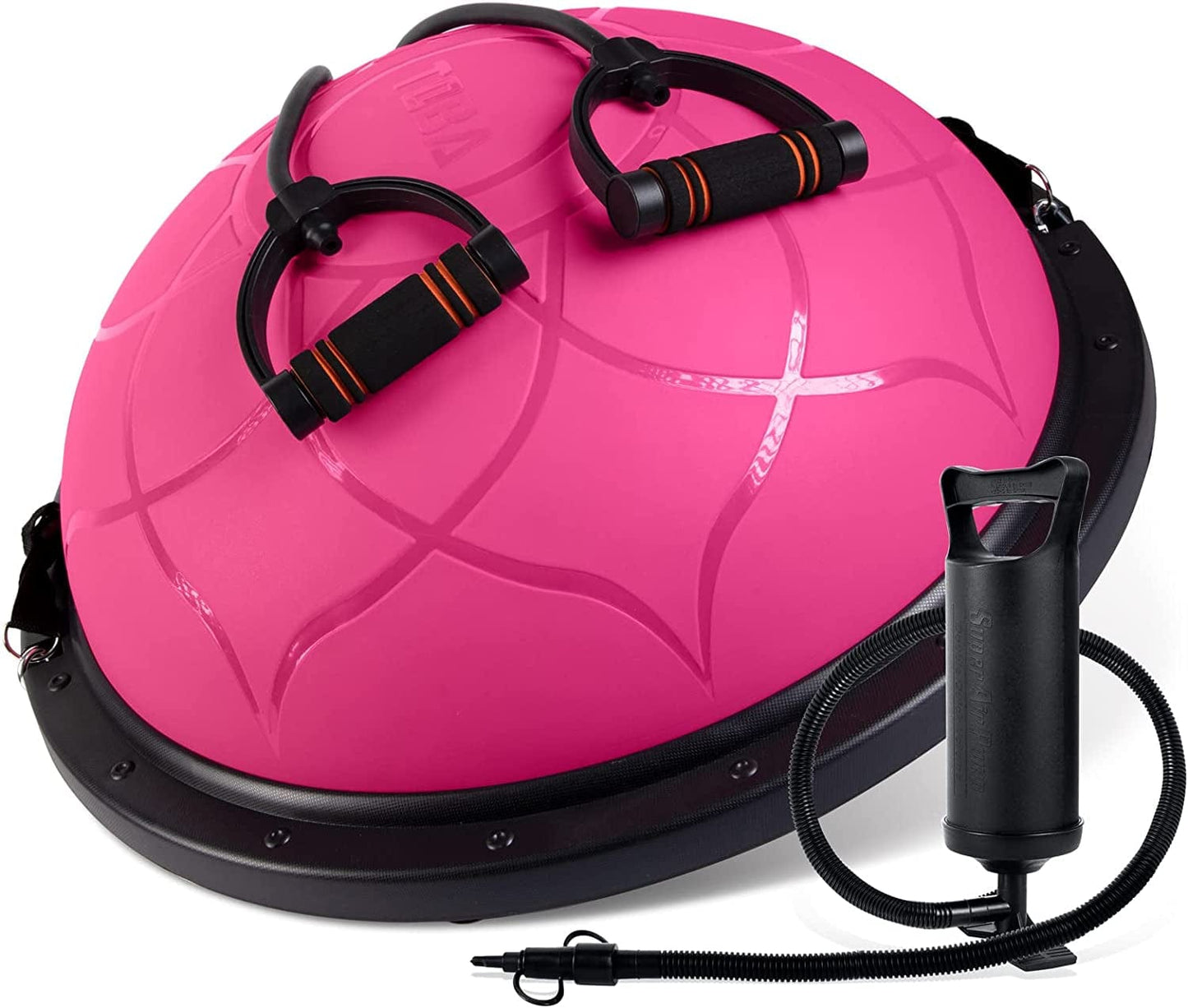 Balance Ball - Balance Trainer Exercise Ball Half Yoga Ball with a Hand Pump and Two Pairs Resistance Bands, Stability Workout Balls Home Fitness Equipment for Strength Exercise & Gym - Lotus Pink