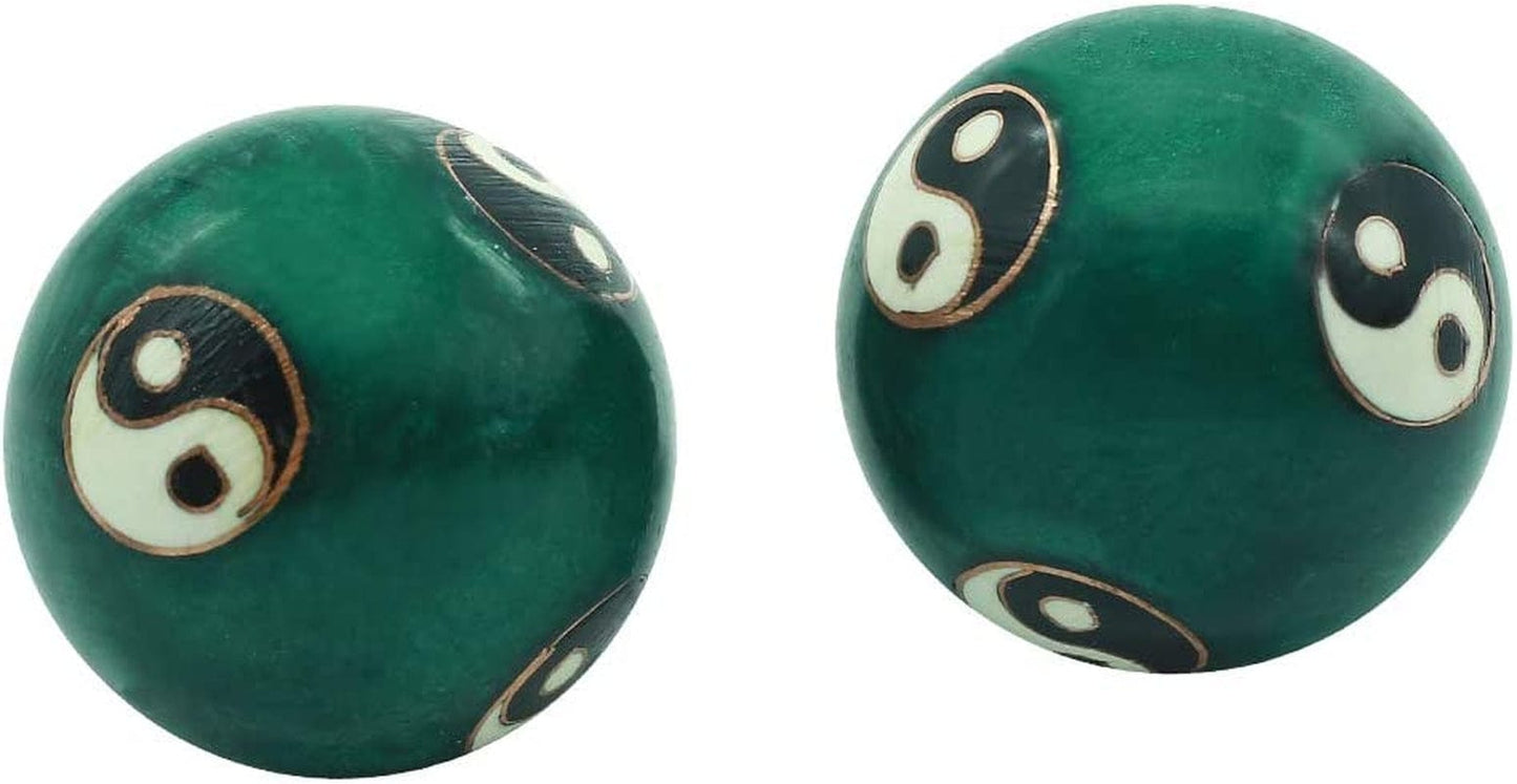 BRABUD 1.5'' Health Hand Balls Carved Tai Chi Pattern Cloisonne Exercise Stress Balls Craft Collection BS142 (S, Green)