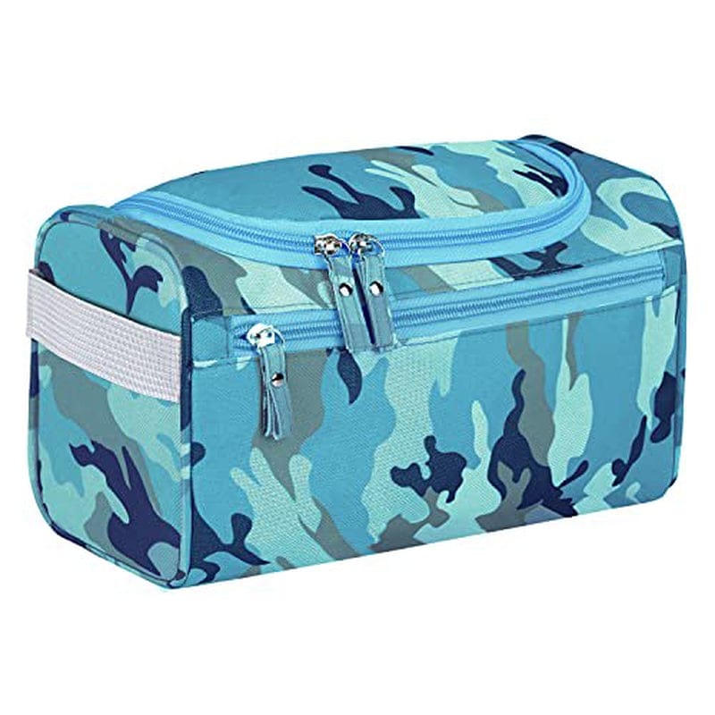 Buruis Hanging Toiletry Bag for Men & Women, Portable Travel Kit Cosmetic Organizer, Waterproof Makeup Shower Bag Shaving Dopp Kit for Travel, Trip, Vacation, Gym, Airplane (Camo Light Blue)
