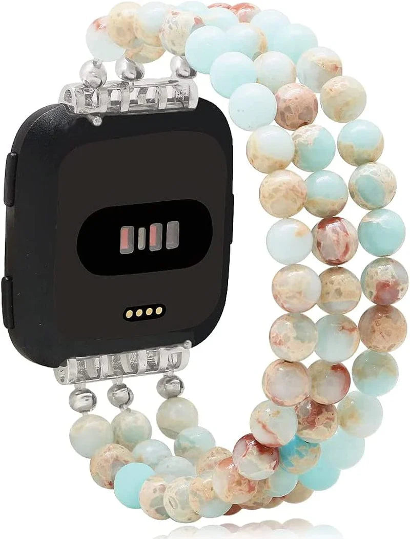 C&L Accessories Replacement Bands Compatible with Fitbit Versa 2 Bands Versa Bands/Versa Lite Bands, Unique Handmade Beaded Hematite Bracelet Band for Women (Rainbow Color)