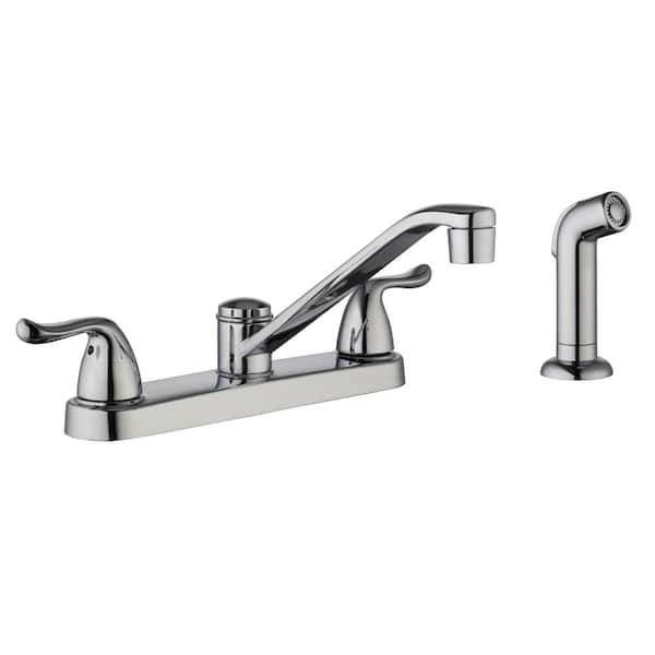 2-Handle Kitchen Faucet With Side Sprayer Spout Swivel, Chrome