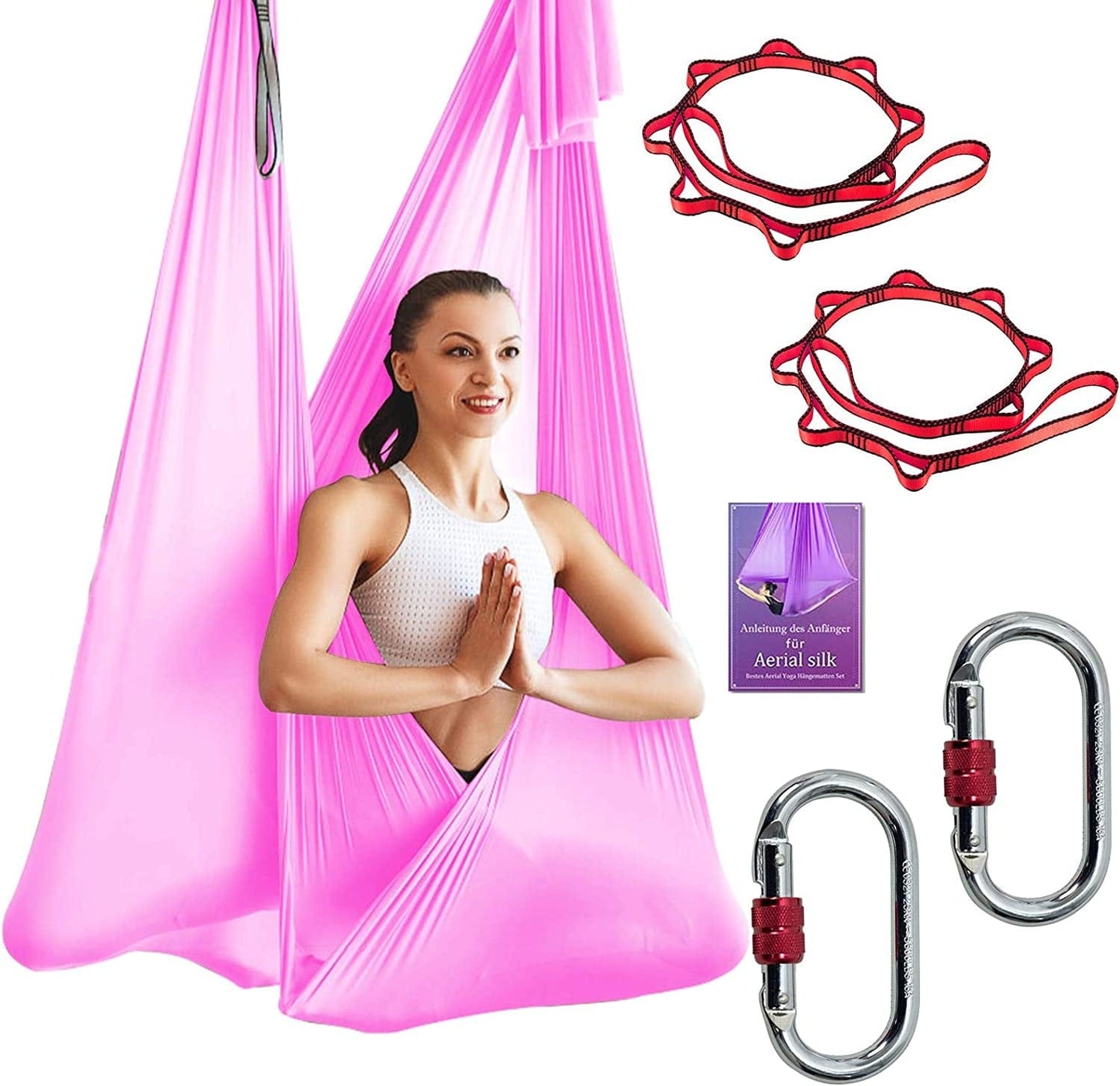 DASKING Deluxe 5M/Set Yoga Swing Aerial Yoga Hammock Kit with Daisy Chains O-Ring, Fabric & Guide