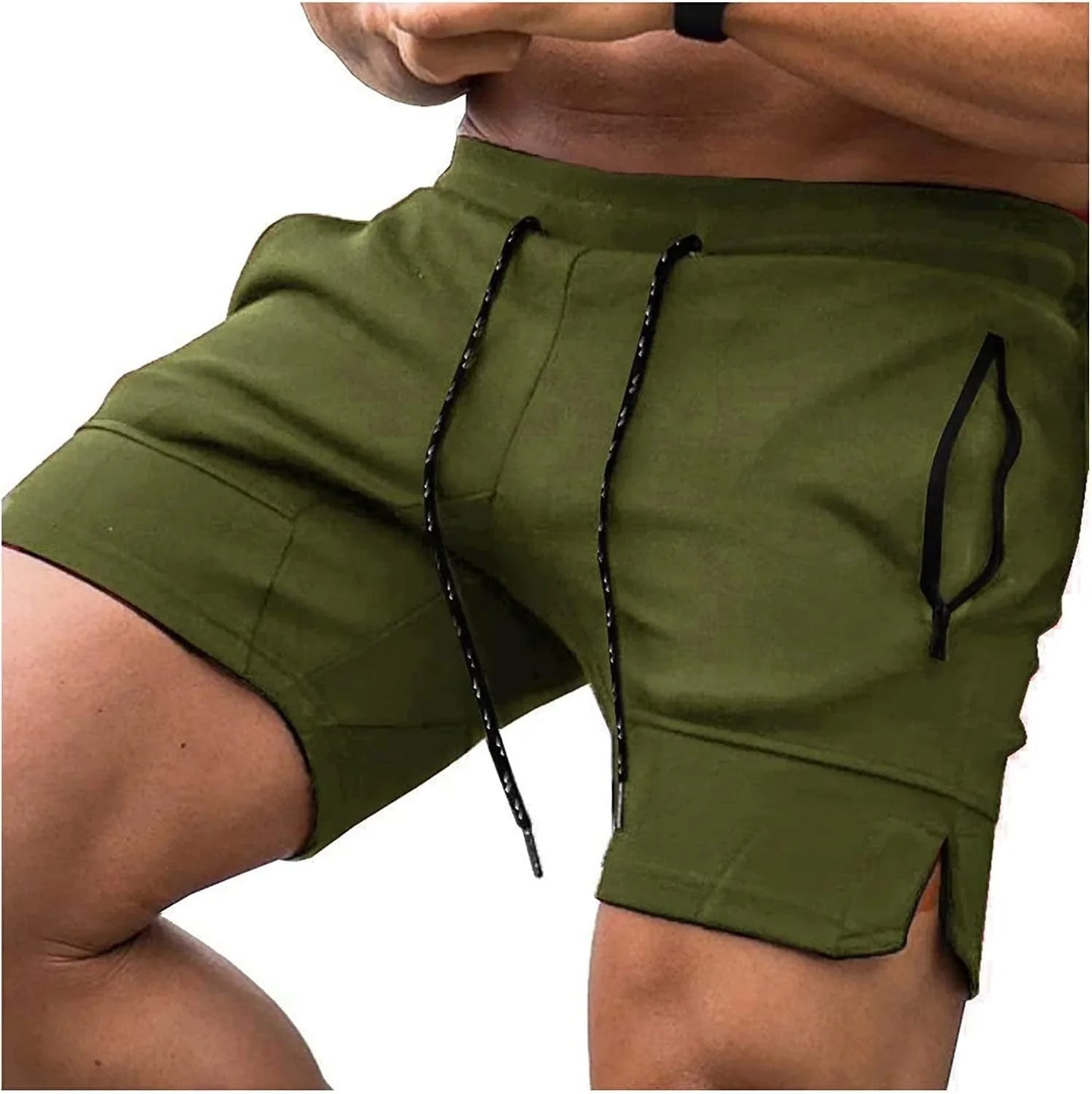 Elastic Waistband Shorts for Men Zipper Pocket Training Bodybuilding Pants Workout Shorts with Pockets