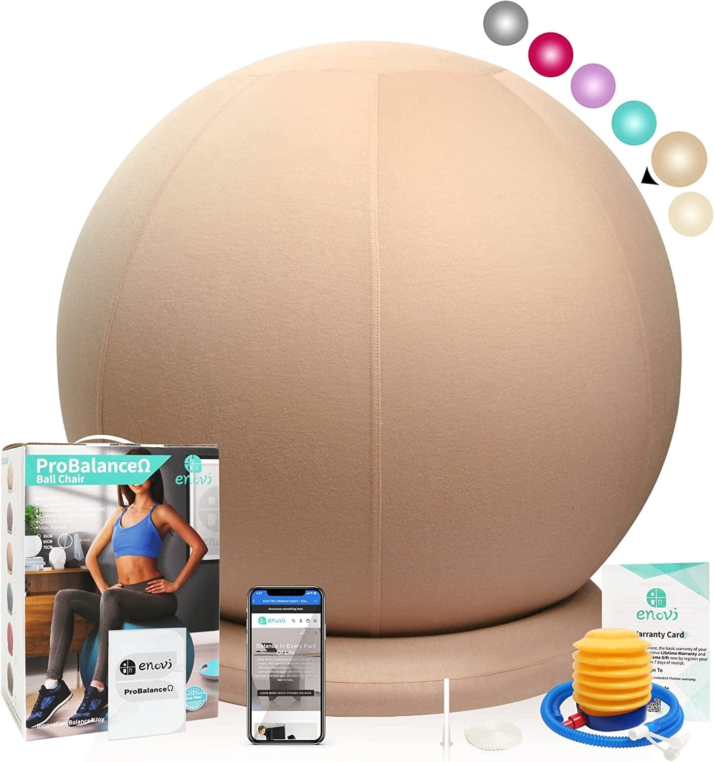 Enovi Probalanceω Ball Chair, Yoga Ball Chair Exercise Ball Chair with Slipcover and Base for Home Office Desk, Birthing & Pregnancy, Stability Ball & Balance Ball Seat to Relieve Back Pain, Multiple Color Size