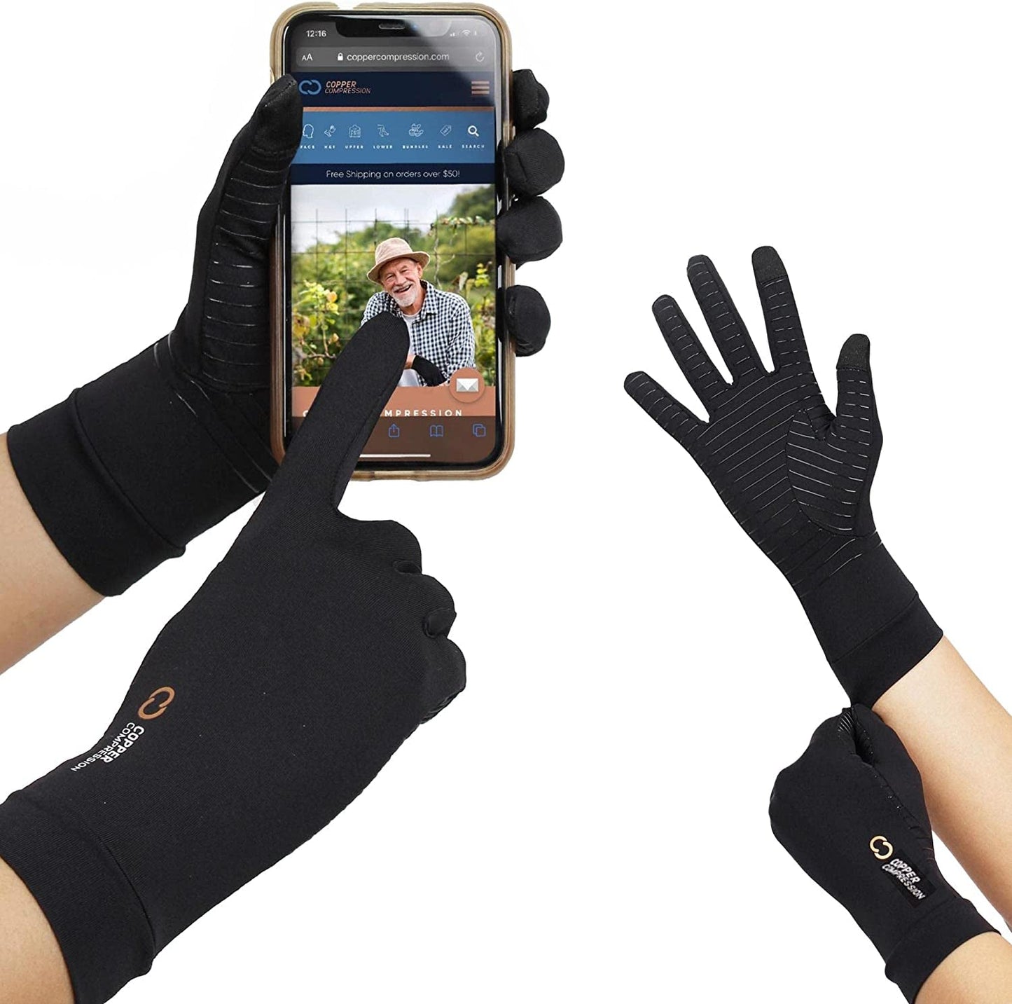 Copper Compression Arthritis Gloves with Touchscreen Tips. Relief for Hand Pain, Carpal Tunnel, Rheumatoid, Inflammation, Tendonitis, Nerve Damage, Trigger Finger, Neuropathy. Fit for Men & Women - Medium