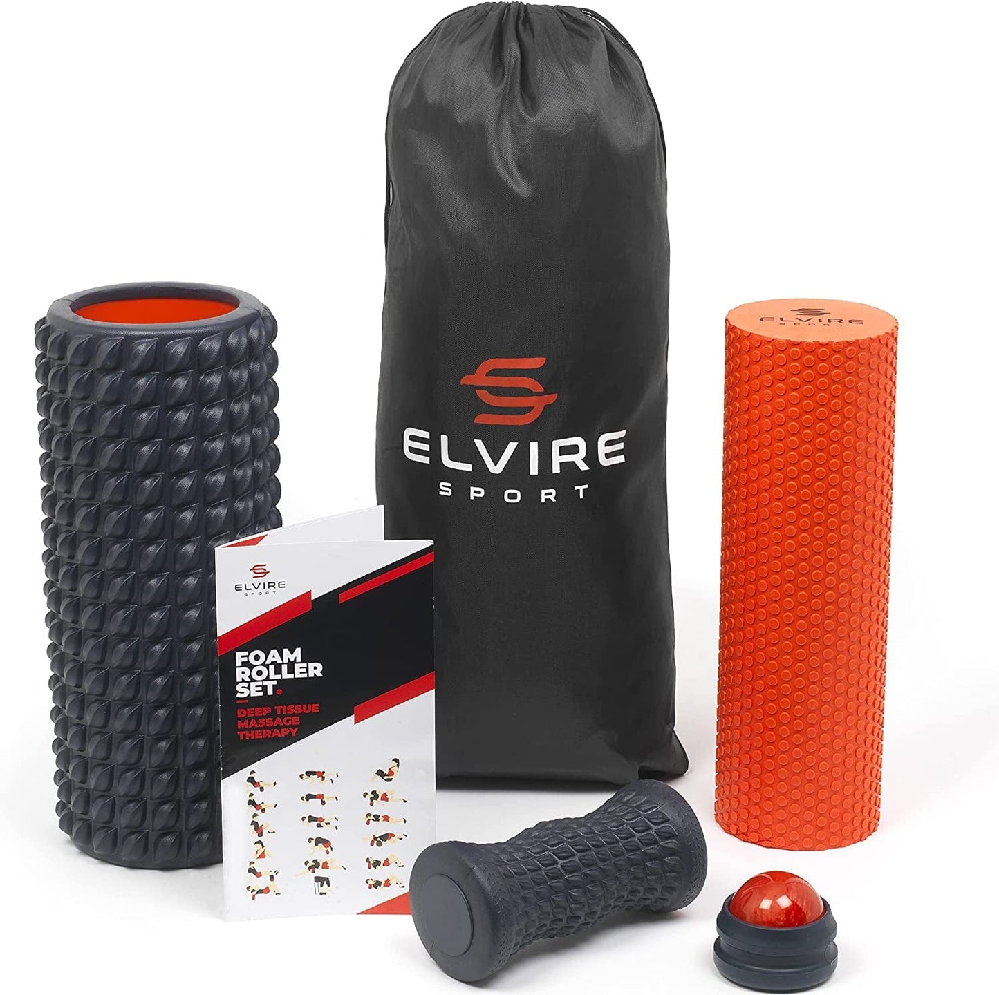 Foam Roller for Physical Therapy | Deep Tissue Muscle Roller Set - Includes: Back Roller X2, Massage Roller, Massage Ball, Foot Roller - Foam Roller for Back, Neck, Feet & Leg Roller | ELVIRE SPORT