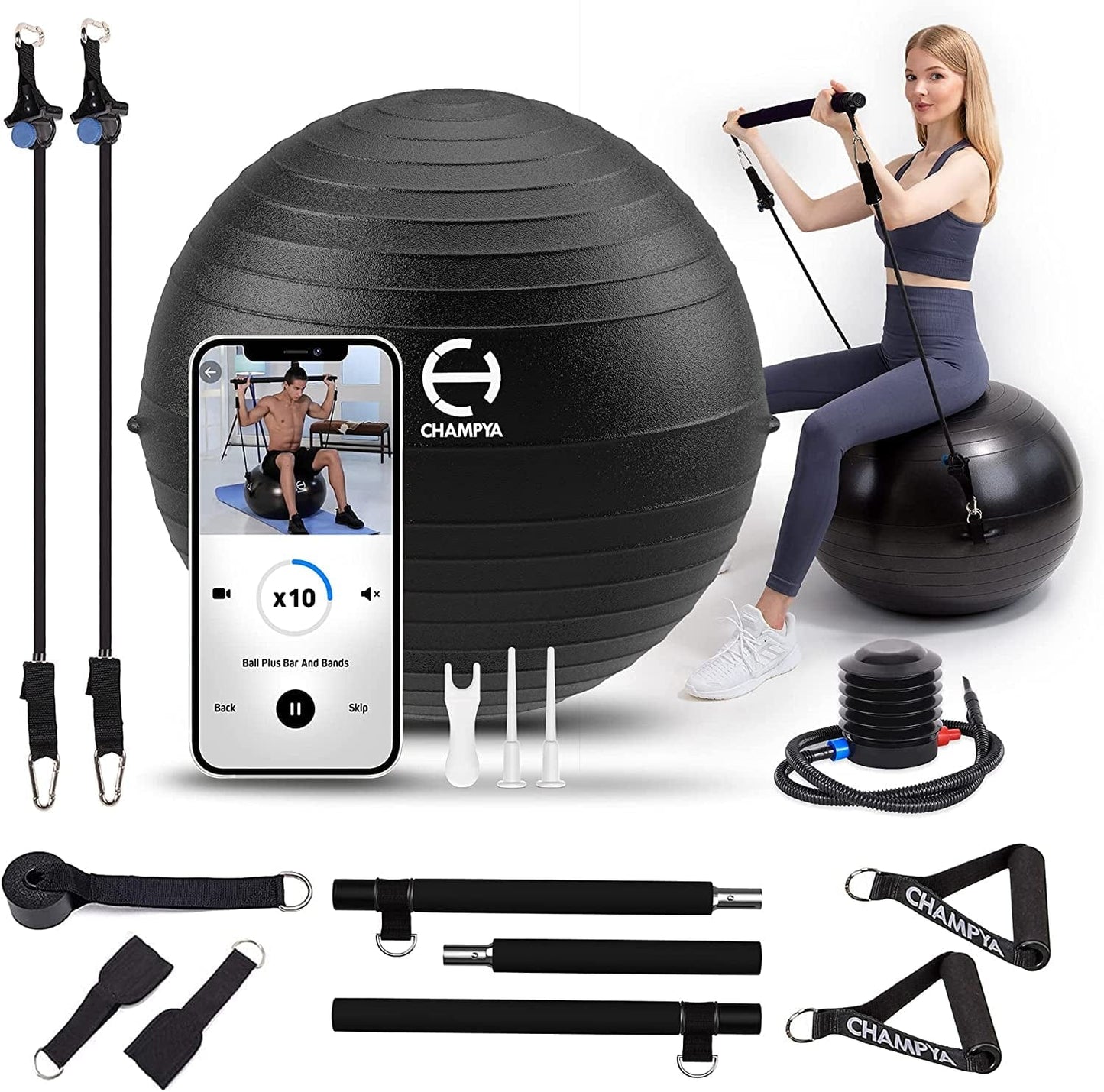 ๐๐๐๐ ๐ฃ๐ฌ๐ ๐๐
๐ฒ๐ฟ๐ฐ๐ถ๐๐ฒ ๐๐ฎ๐น๐น for Working Out 65 Cm - Yoga Ball Chair & Balance Ball for Pregnancy, Birthing Physical Therapy & Chair for Office - Stability Ball & Stainless Steel Pilates Bar for Workout