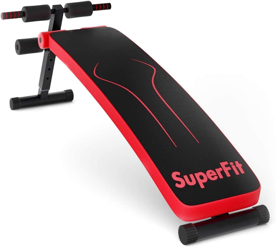 GYMAX Adjustable Sit up Ab Bench, Foldable Abdominal Training Slant Bench, Curved Decline Sit up Bench for Strength Training Workout