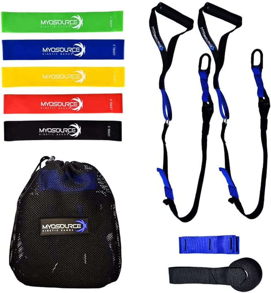 Kinetic RT Total Body Exercise & Fitness at Home Workout Kit - Includes Body Weight Suspension Straps, Set of 5 Resistance Loop Exercise Bands