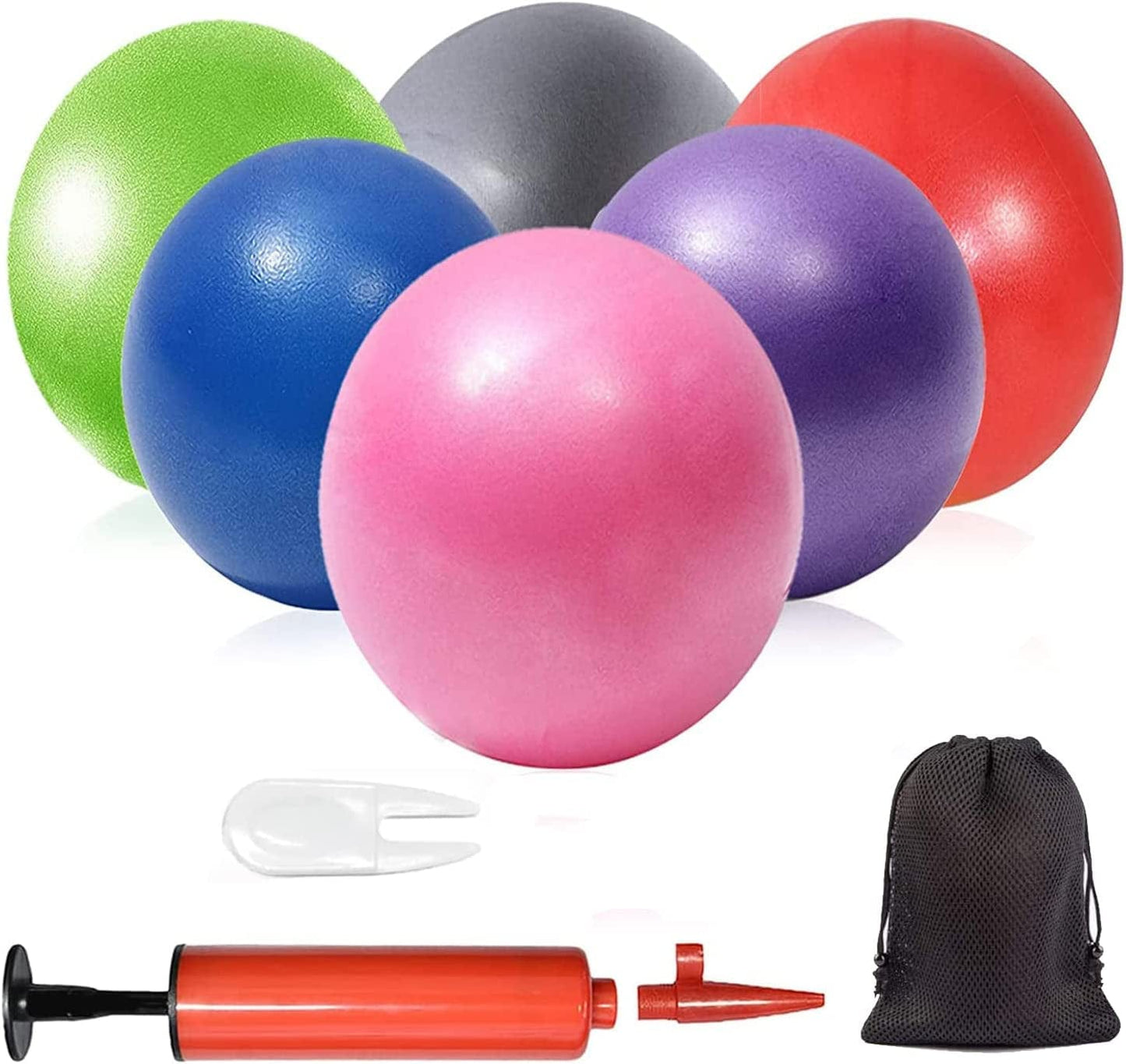 Mini Pilates Exercise Yoga Ball, 9 Inch Small Inflatable Exercise Yoga Ball ,Core Training and Physical Therapy Equipment, Improves Balance for Home & Gym & Office with Pump(6 Pcs)