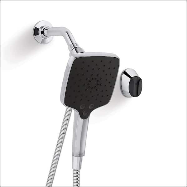 Shower Head Polished Chrome Large Wall Mounted Rain Duet With 5 ft. Hose