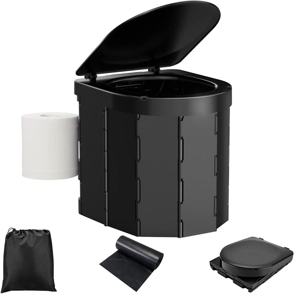 Portable Camping Toilet, Folding Toilet for Adults with Lid and Toilet Paper Holder, Porta Potty with Carry Bag for Camping, Hiking, Fishing, Long Trips, Beach