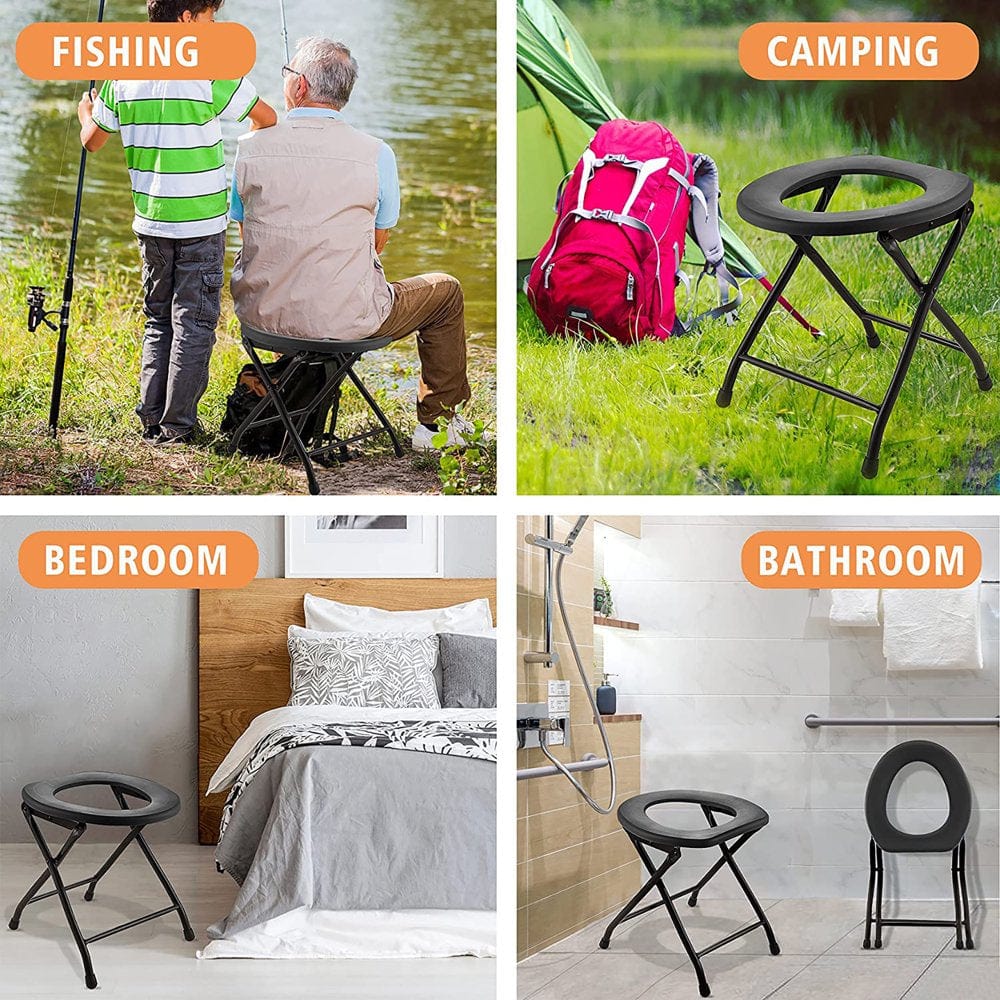 Portable Camping Toilet Seat, Stainless Steel Folding Toilet Seat for Outdoor Camping and Hiking, Travel Toilet Collapsible, Sliver