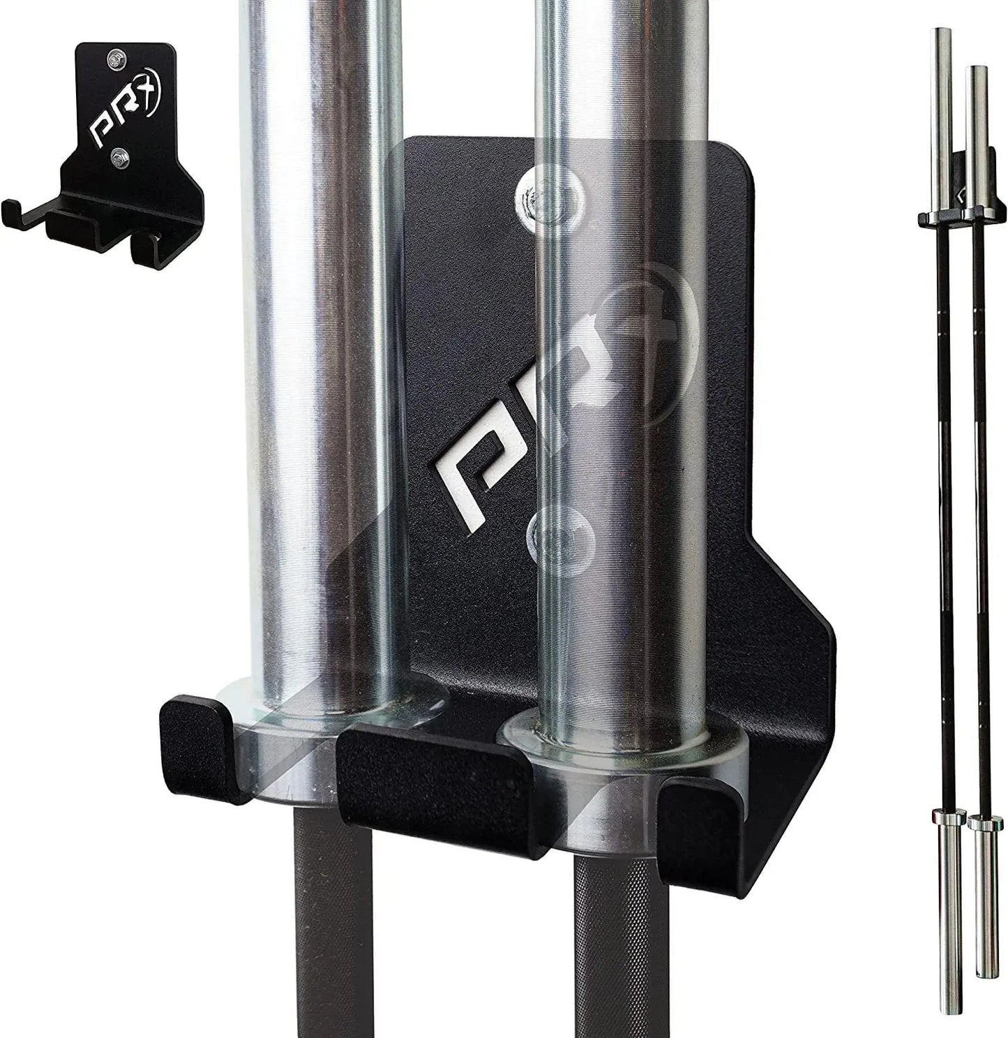 Prx Performance Double Barbell Storage Wall Mounted Hanging 2 Bar Holder USA Made American Black Powder Coated Space Saving Commercial or Home Gym Workout Fitness Equipment Accessory