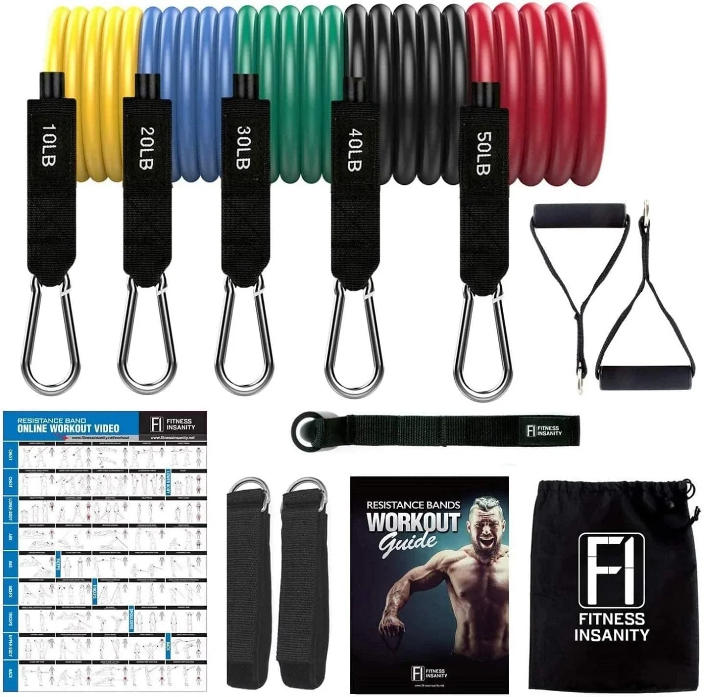 Resistance Bands Set - 5-Piece Exercise Bands - Portable Home Gym Accessories - Stackable up to 150 Lbs - Perfect Muscle Builder for Weights, Dumbbells